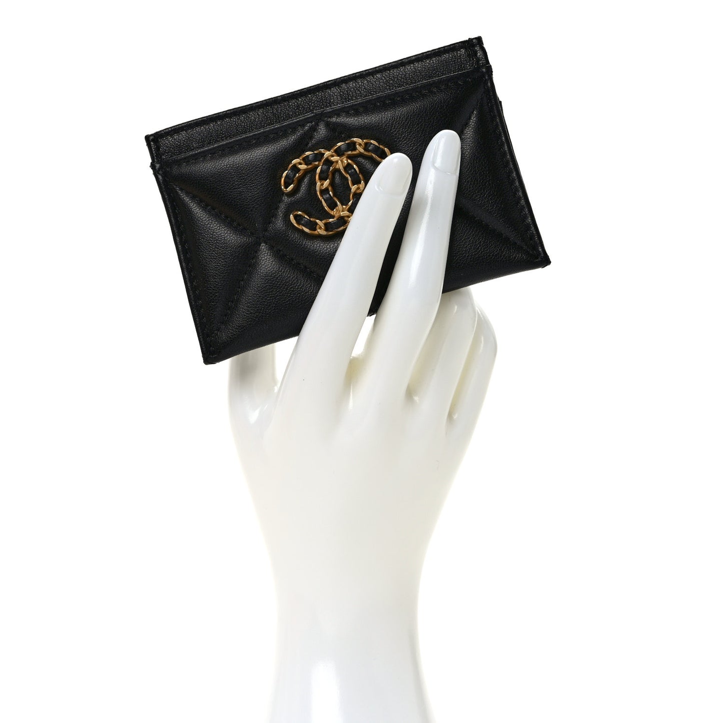 Lambskin Quilted Chanel 19 Card Holder Black