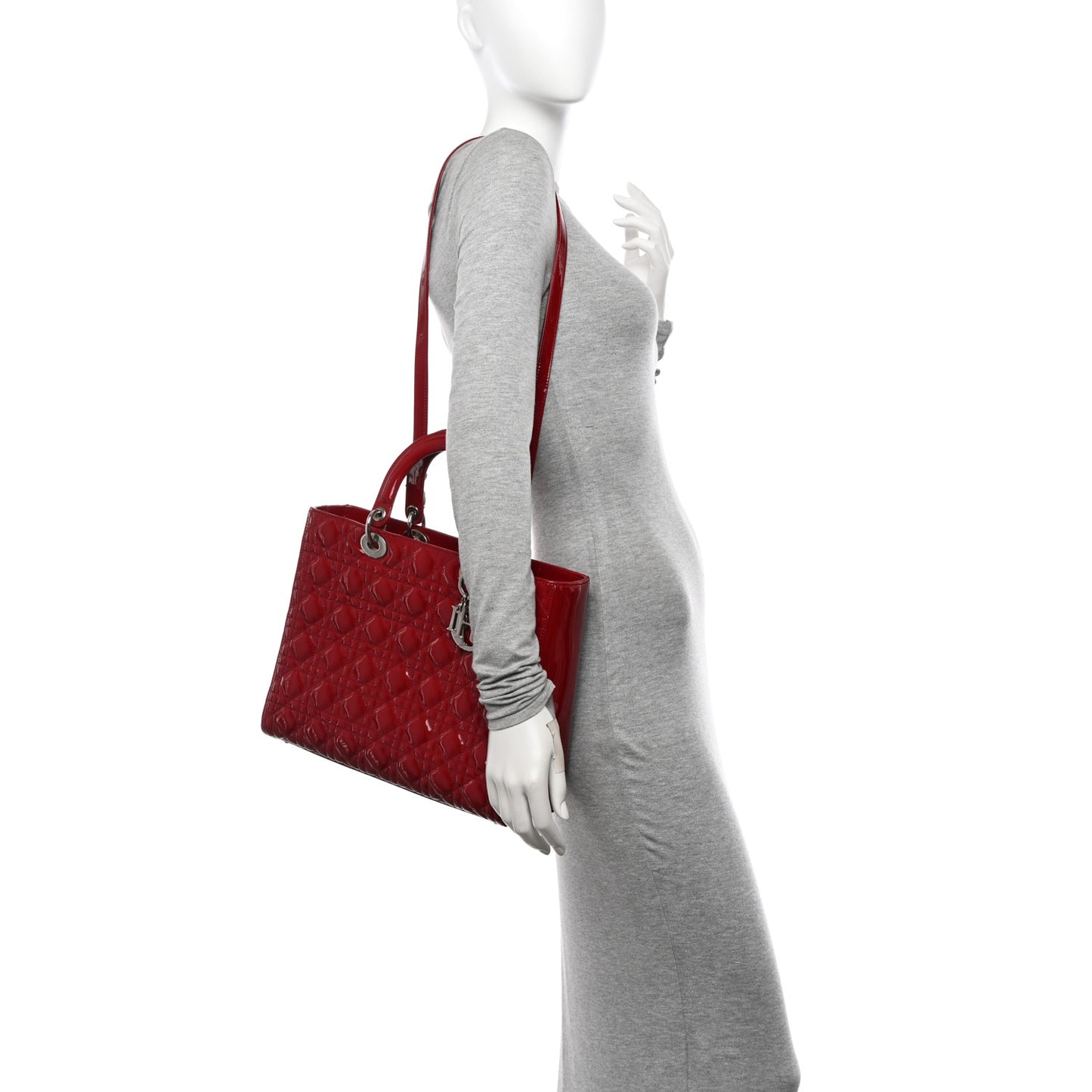 Patent Cannage Large Lady Dior Red