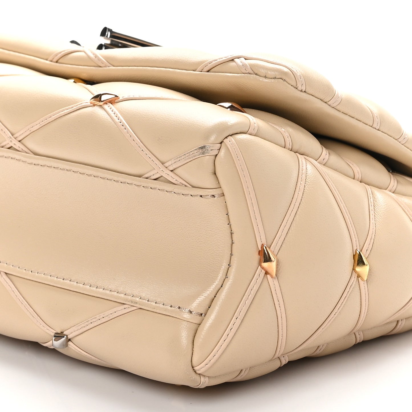 Lambskin Studded Malletage Top Handle GO-14 MM Beige