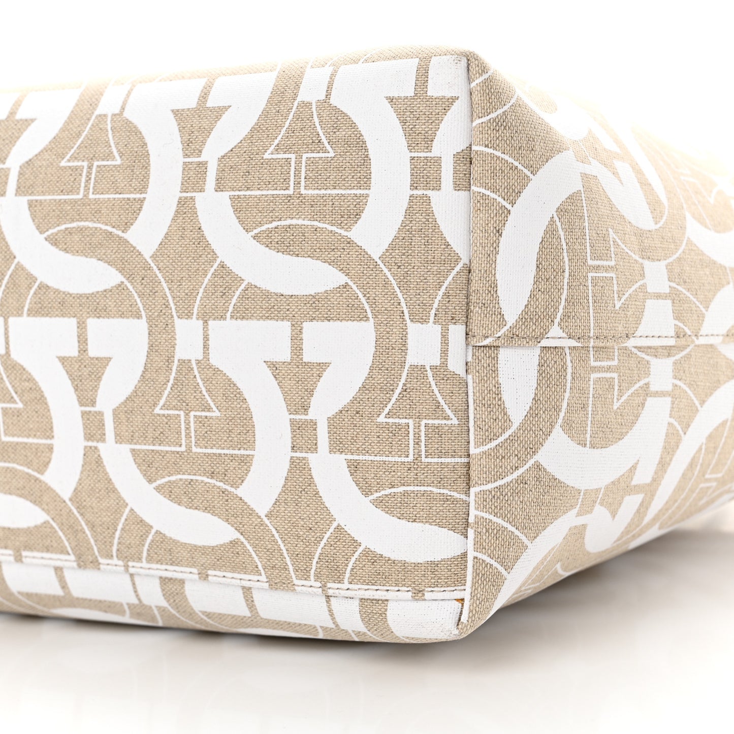 Canvas Calfskin Gancini Tote White Beige