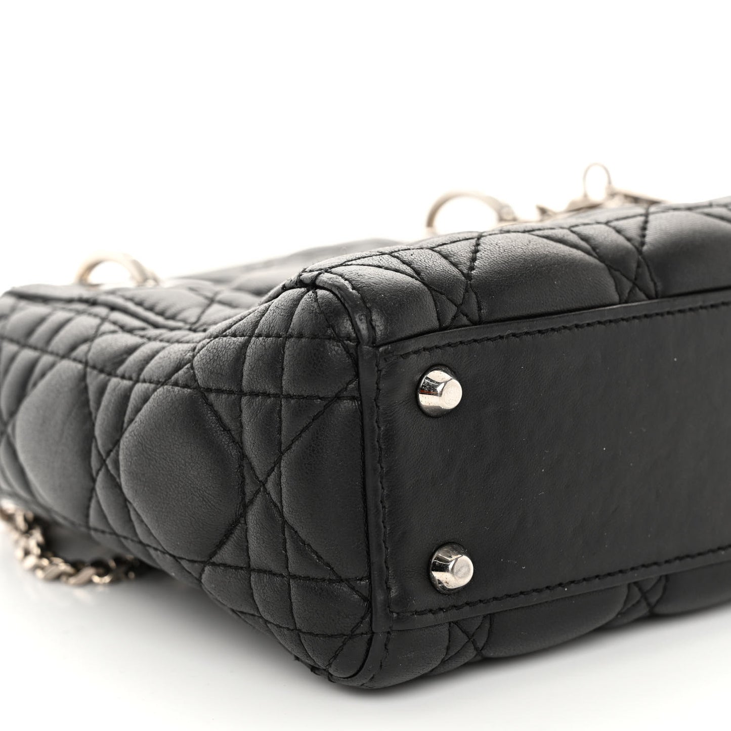 CHRISTIAN DIOR Lambskin Cannage Mini Lady Dior Black