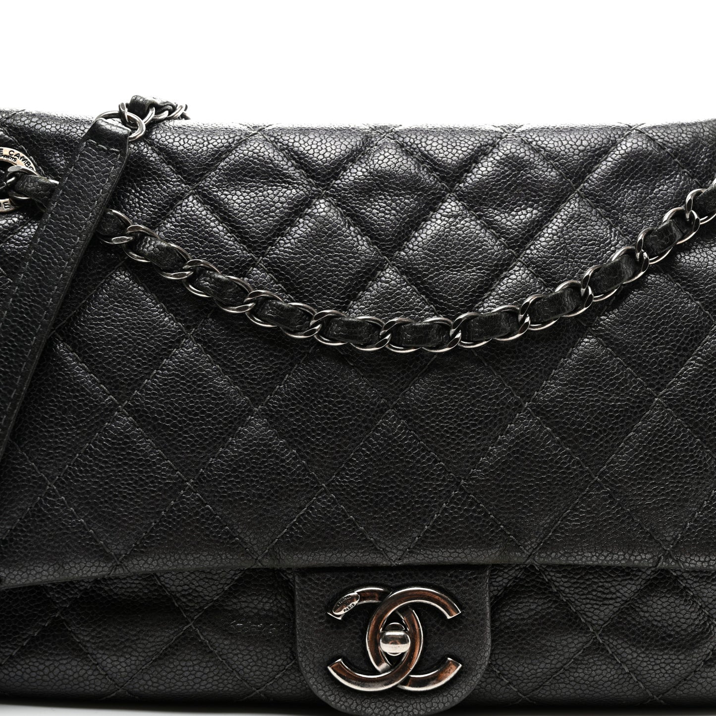 Iridescent Caviar Quilted Jumbo Easy Flap Grey