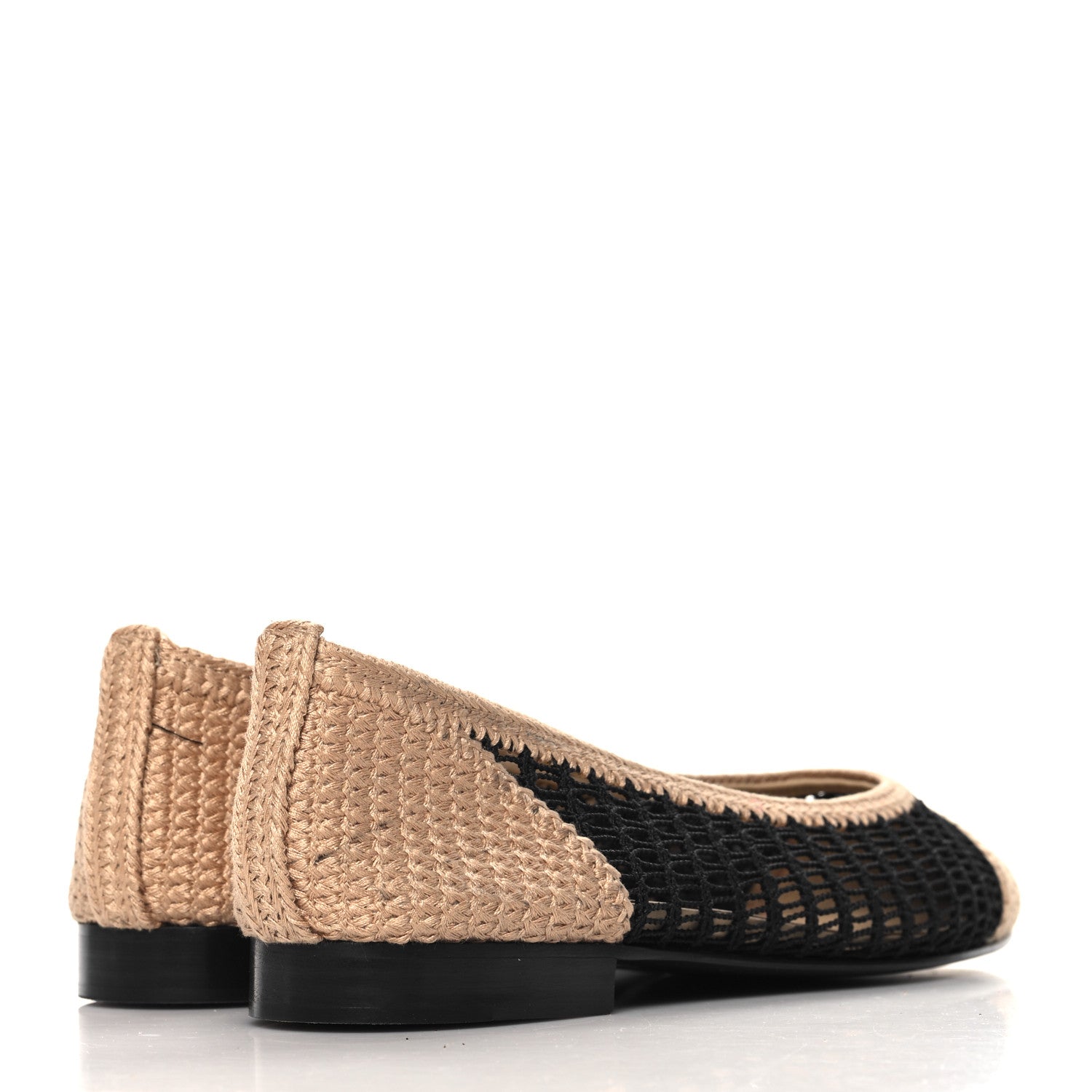 Chanel Raffia Cap Toe Ballerina Flats 36.5 Black Beige 5 of 8