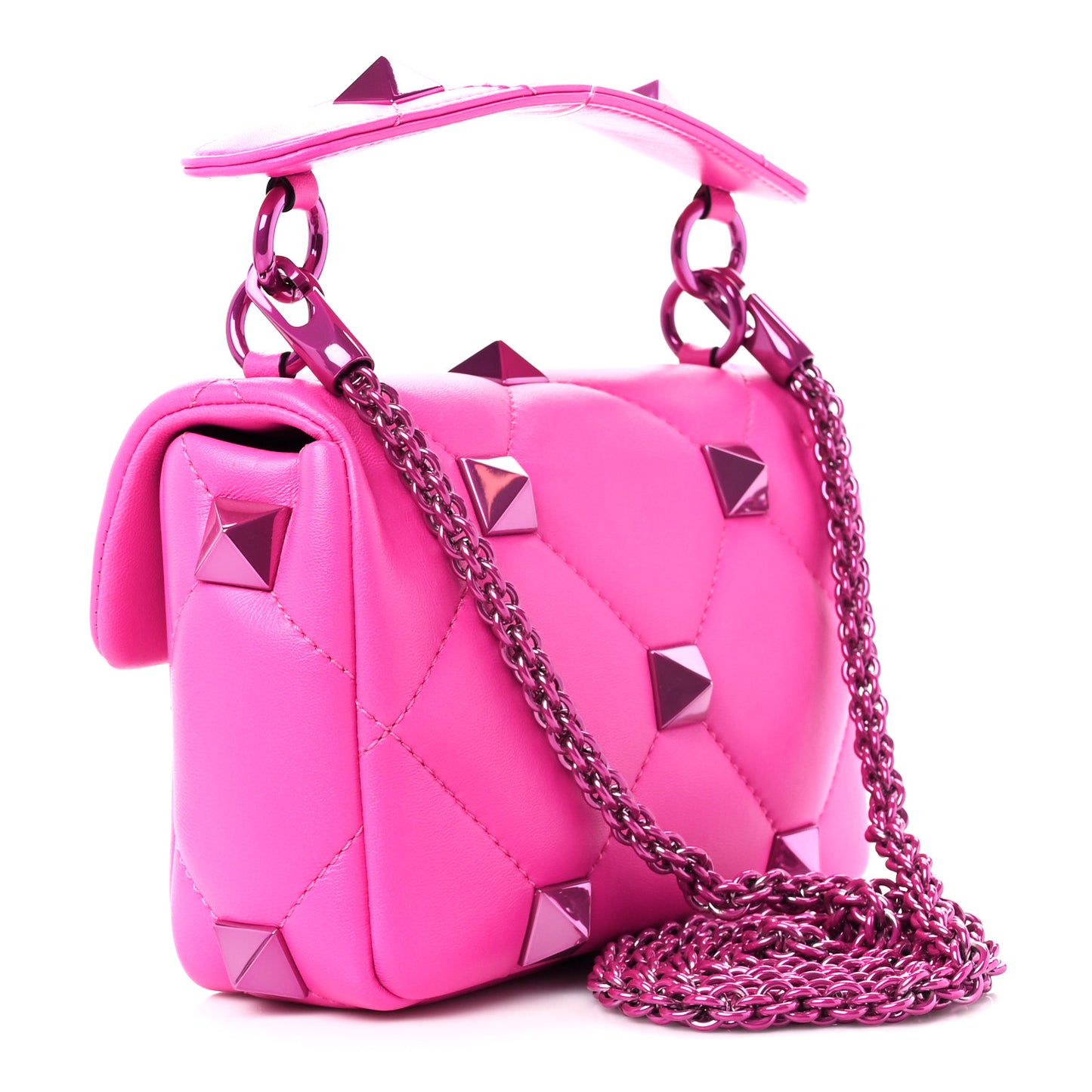 Nappa Lacquer Monochrome Small Roman Stud Shoulder Bag Pink PP