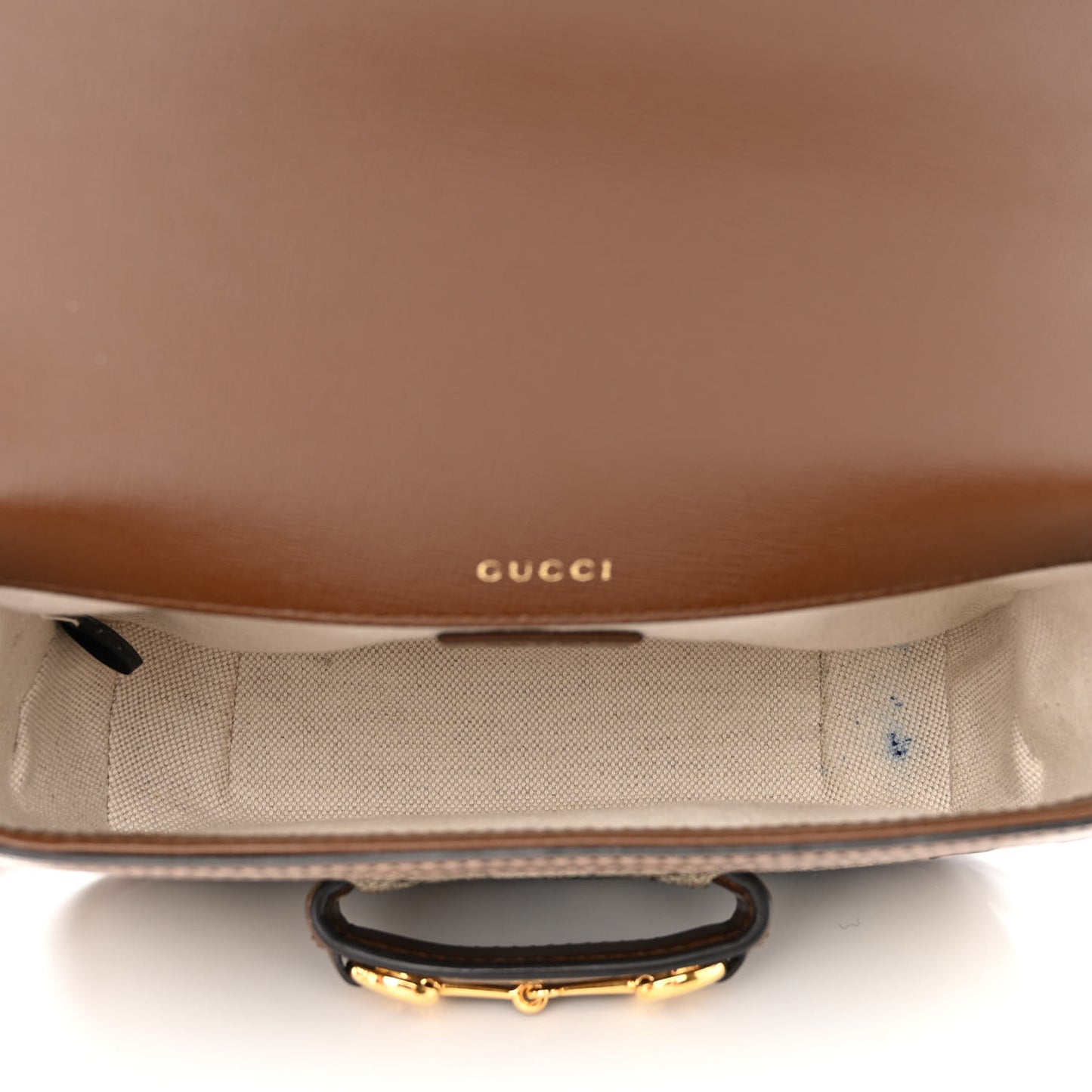 GG Supreme Monogram Azalea Calfskin Web Mini Horsebit 1955 Shoulder Bag Beige Ebony Brown Sugar