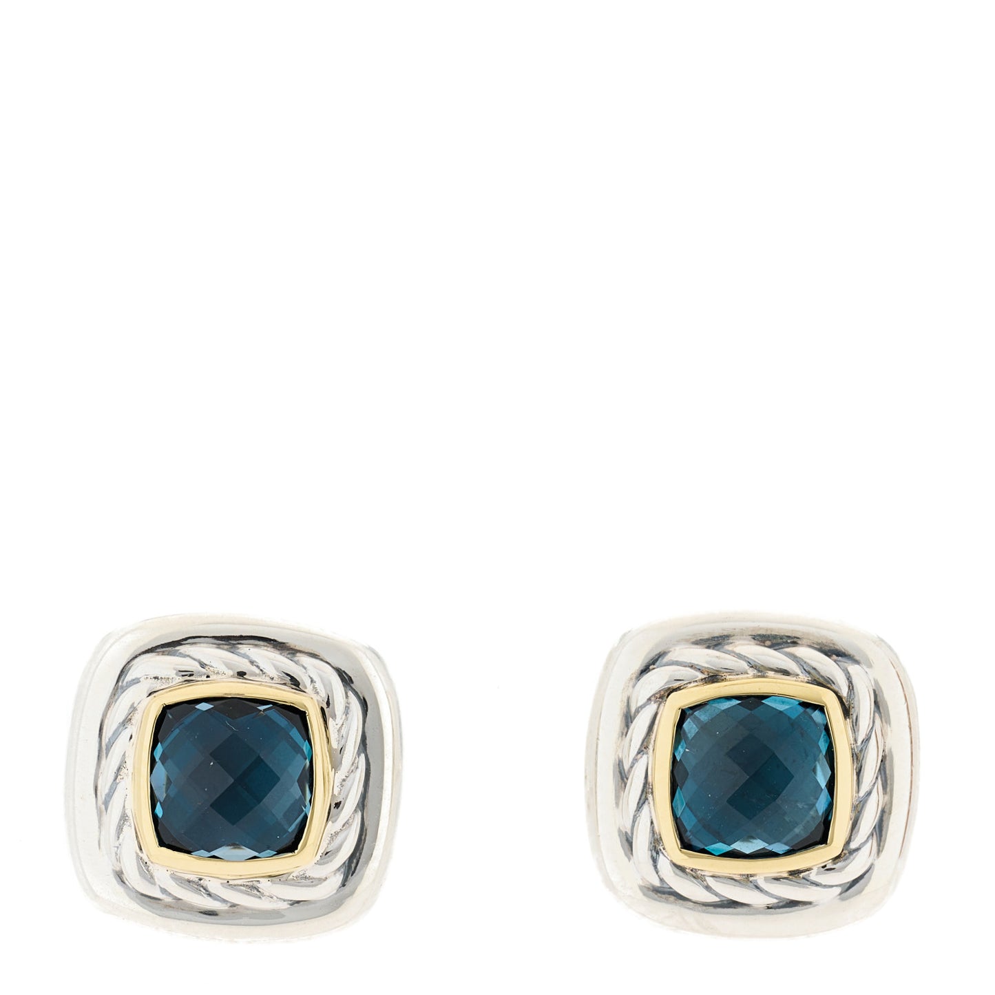Sterling Silver 18K Yellow Gold Blue Topaz 7mm Albion Earrings