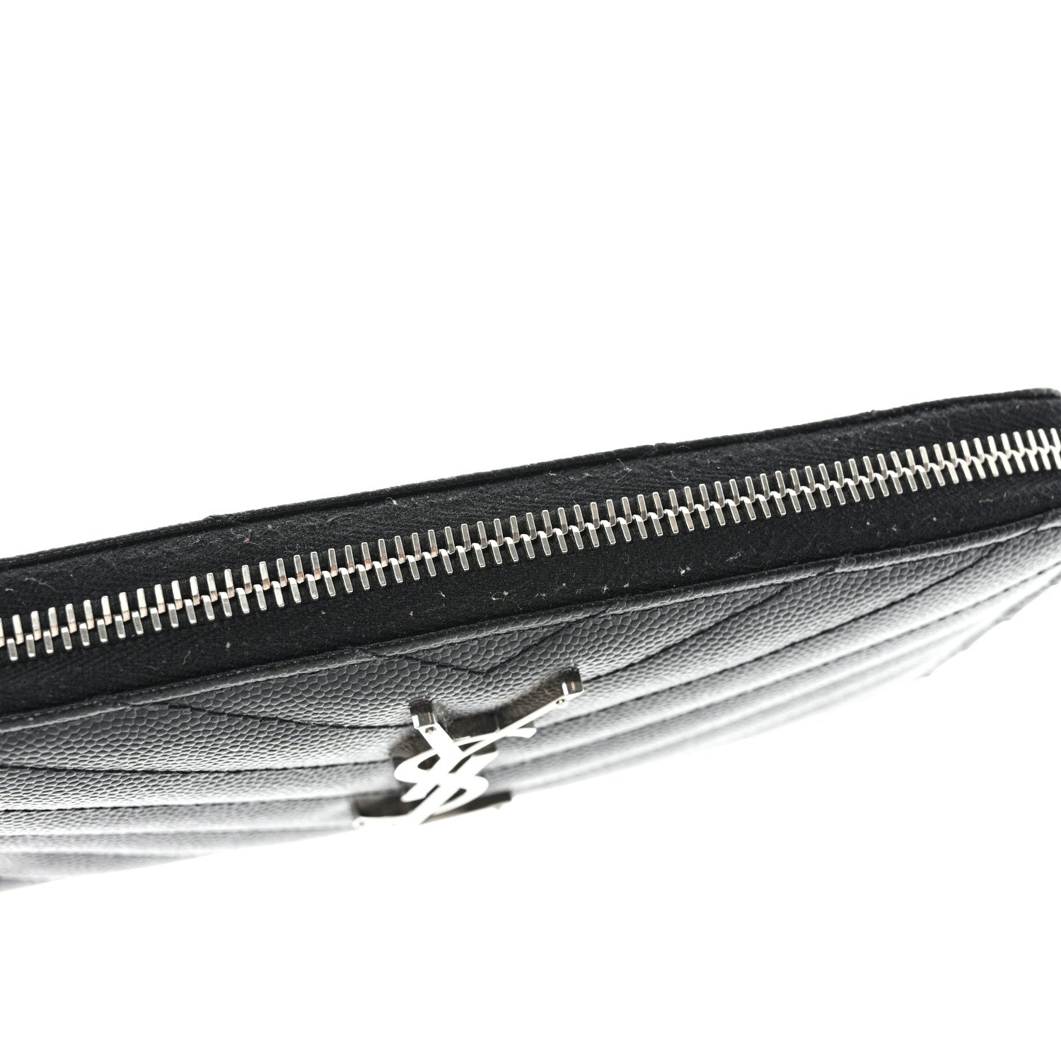 Saint Laurent Grain De Poudre Matelasse Chevron Monogram Zip Around Wallet Black 12 of 12