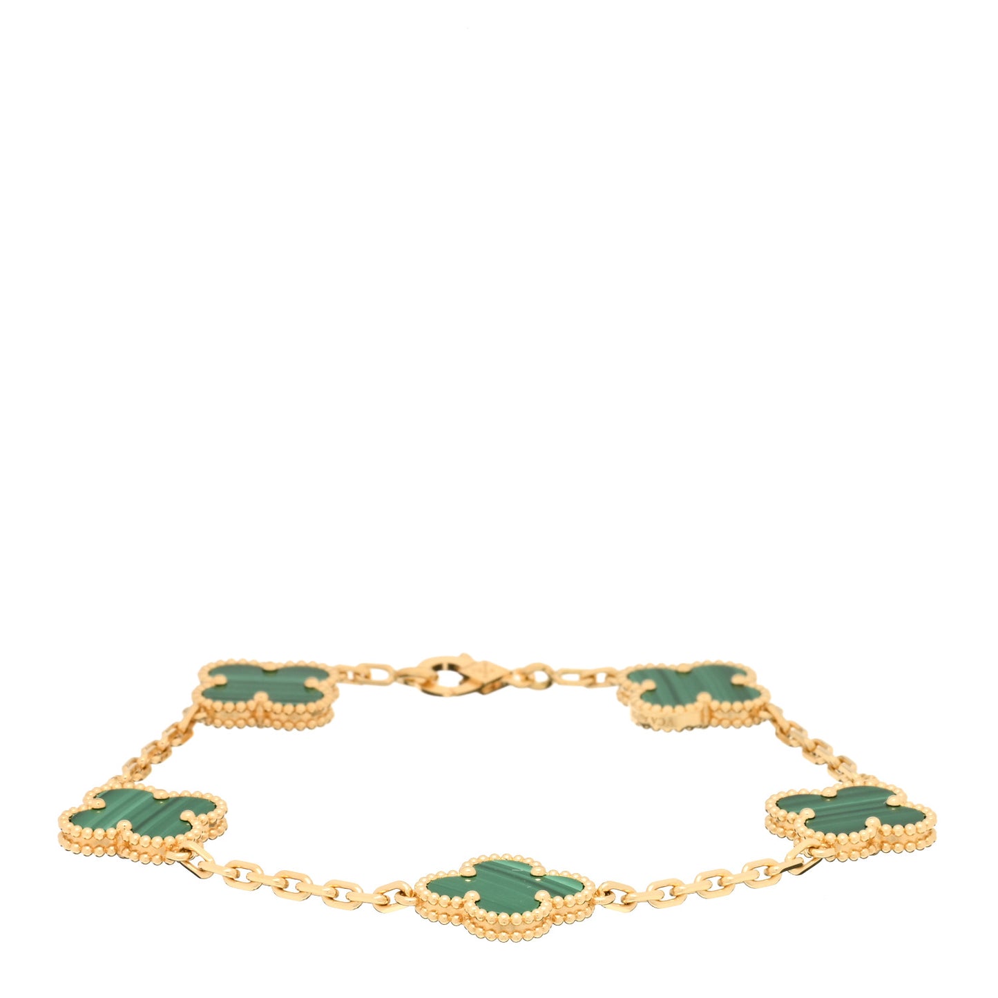 18K Yellow Gold Malachite 5 Motifs Vintage Alhambra Bracelet