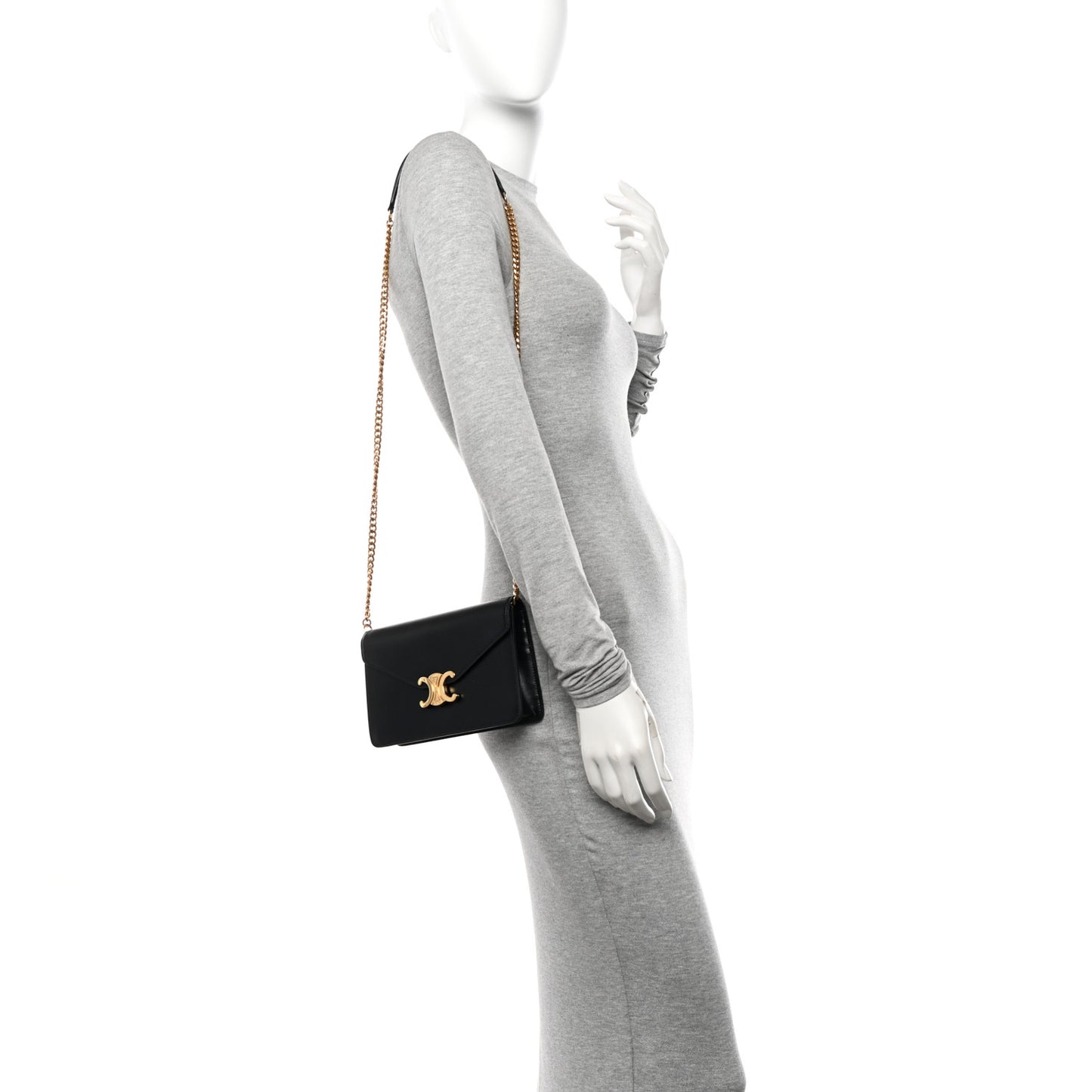 Shiny Calfskin Triomphe Margo Wallet on Chain Black