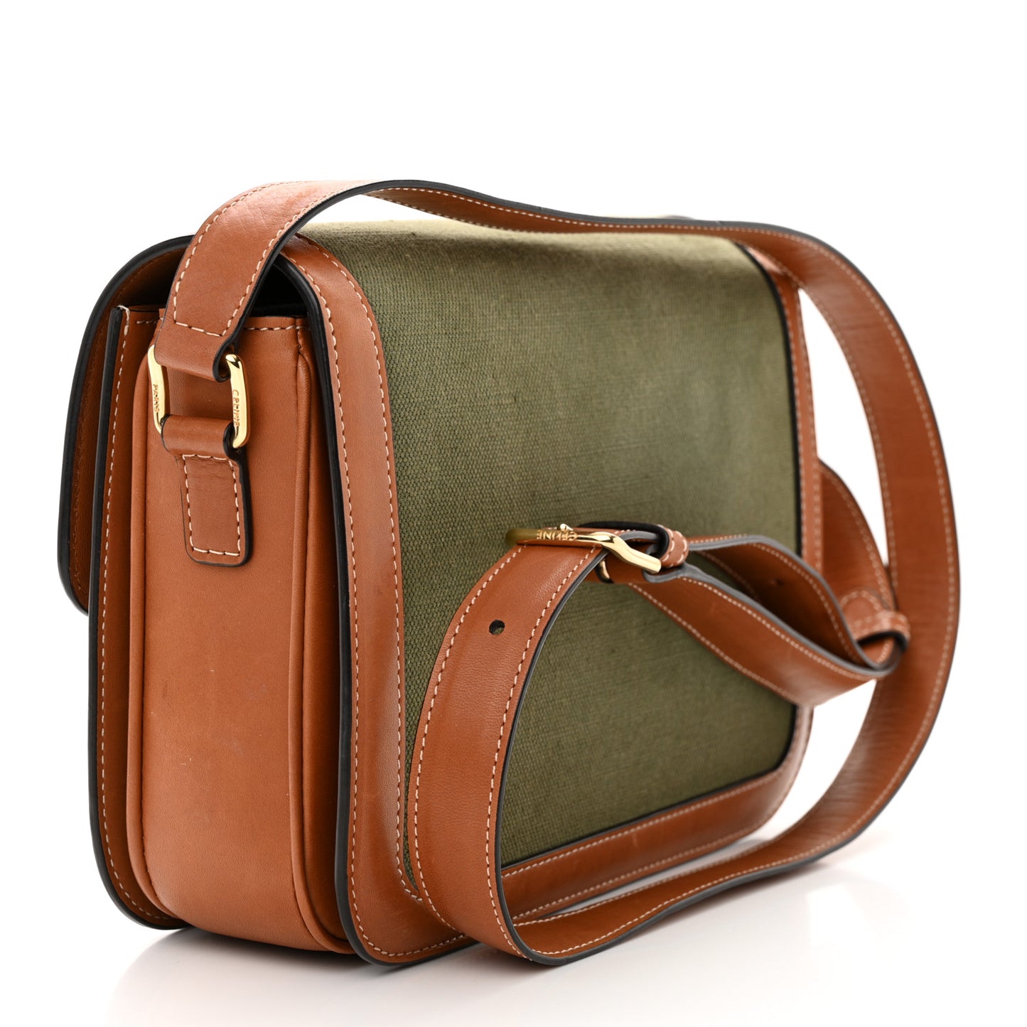 Textile Natural Calfskin Medium Triomphe Bag Green