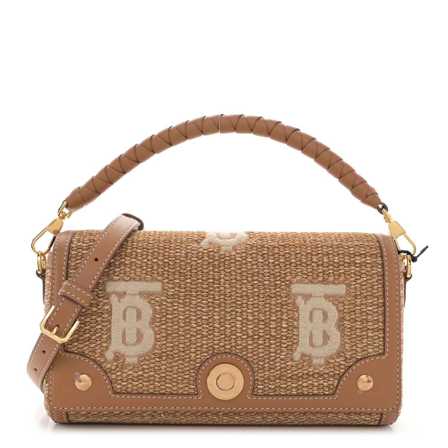 Burberry Raffia Calfskin TB Note Crossbody Bag Natural 1527397