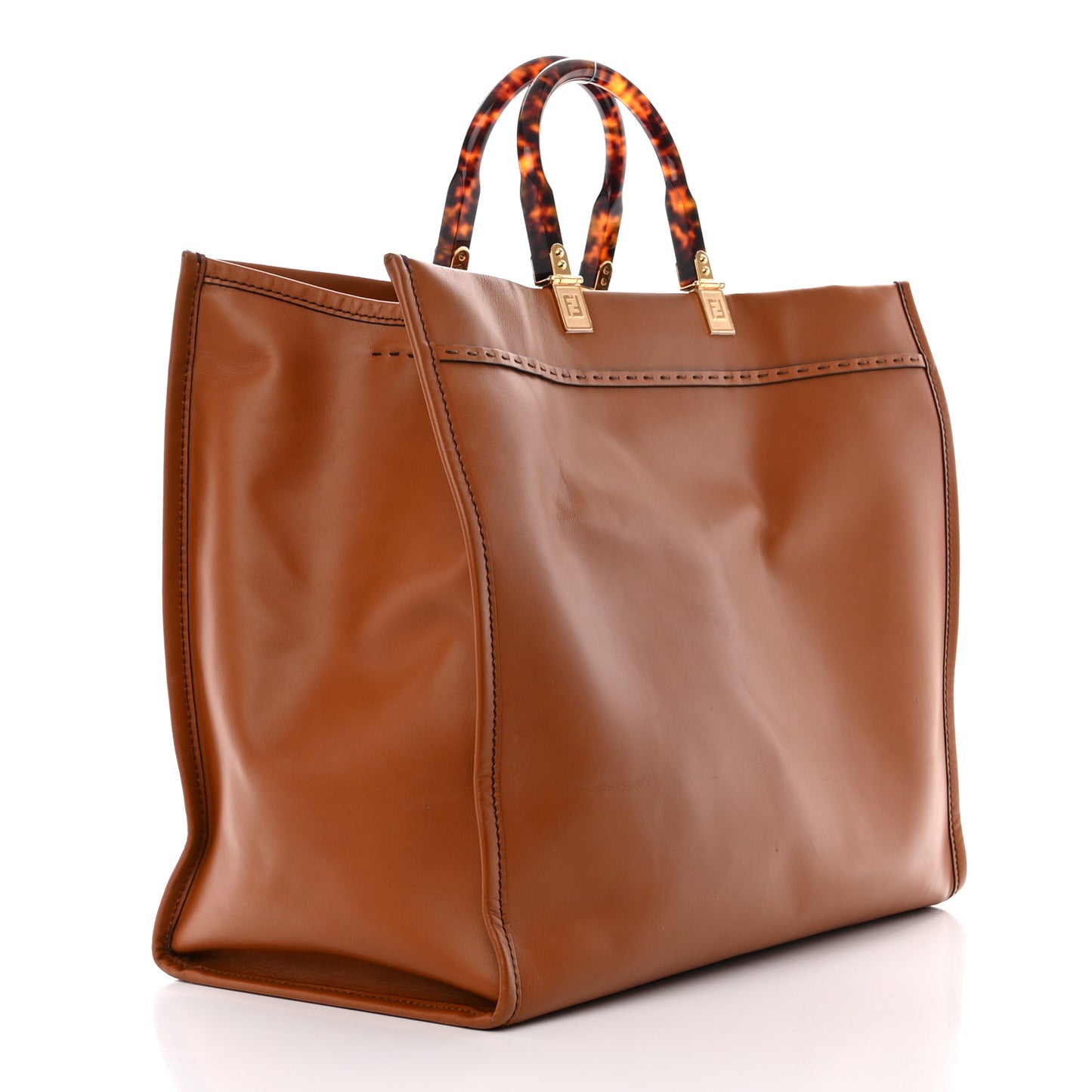 Vitello King Plexiglass Large Fendi Sunshine Shopper Tote Cuoio