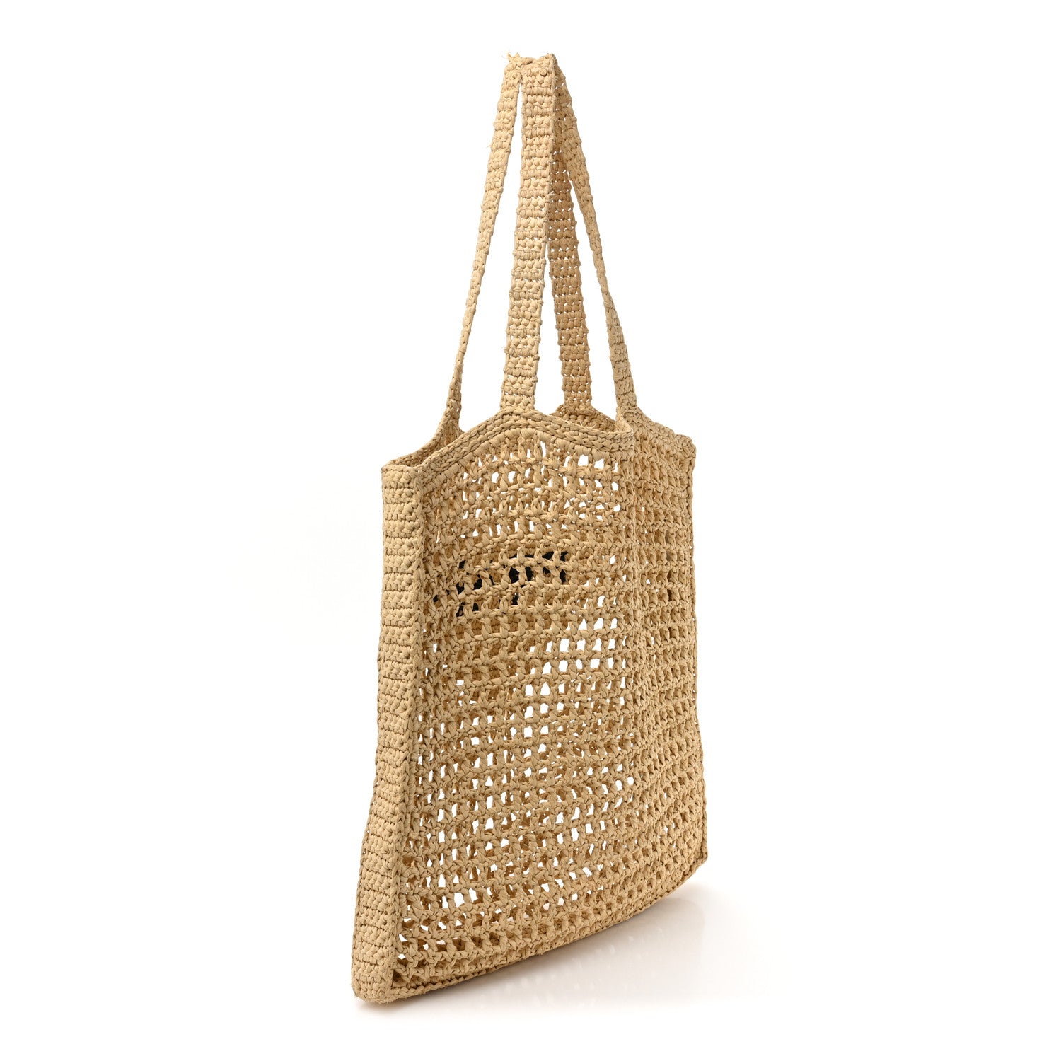 Prada Yarn Raffia Effect Crochet Logo Embroidered Tote Bag Naturale 3 of 14