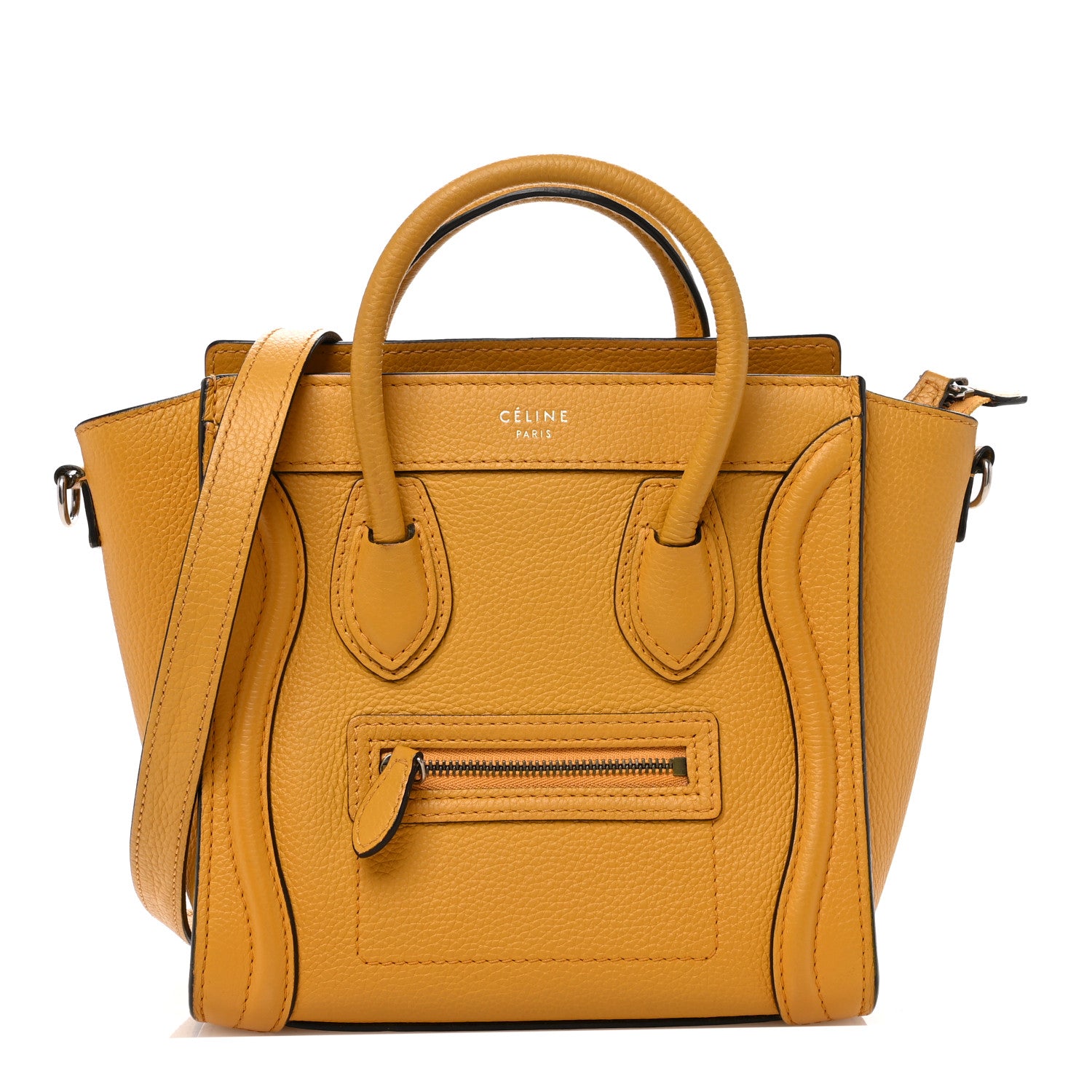 Celine Drummed Calfskin Nano Luggage Ocre 1 of 9