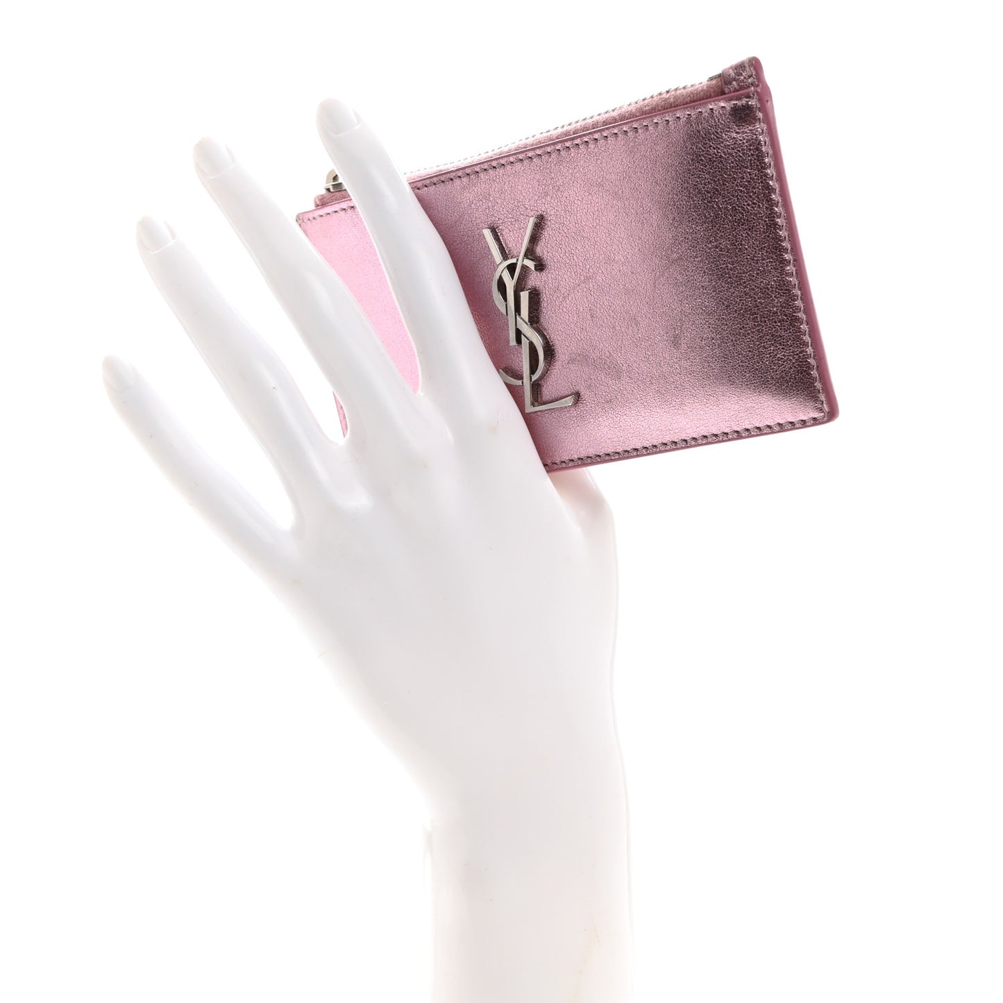 Metallic Calfskin Monogram Fragments Zippered Card Case Vegas Pink