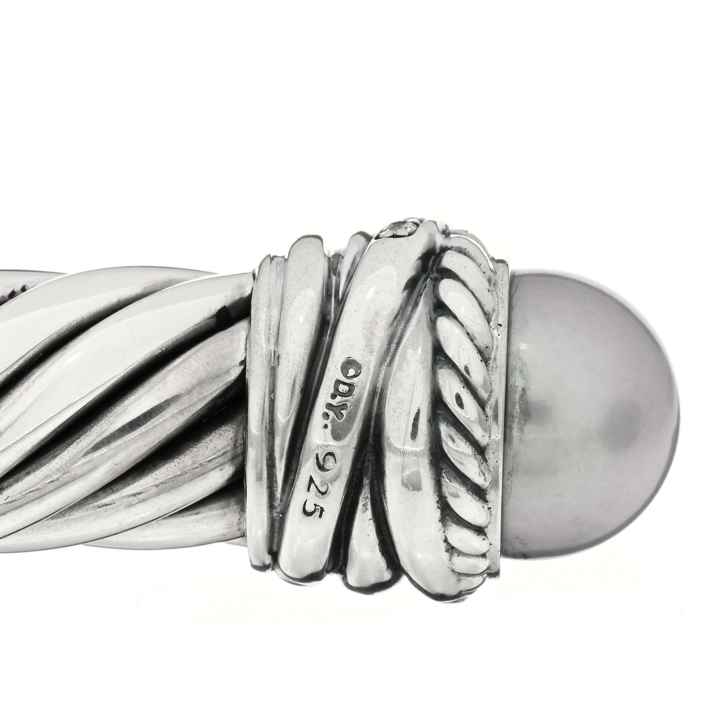 Sterling Silver Diamond Pearl 10mm Crossover Hinge Bracelet