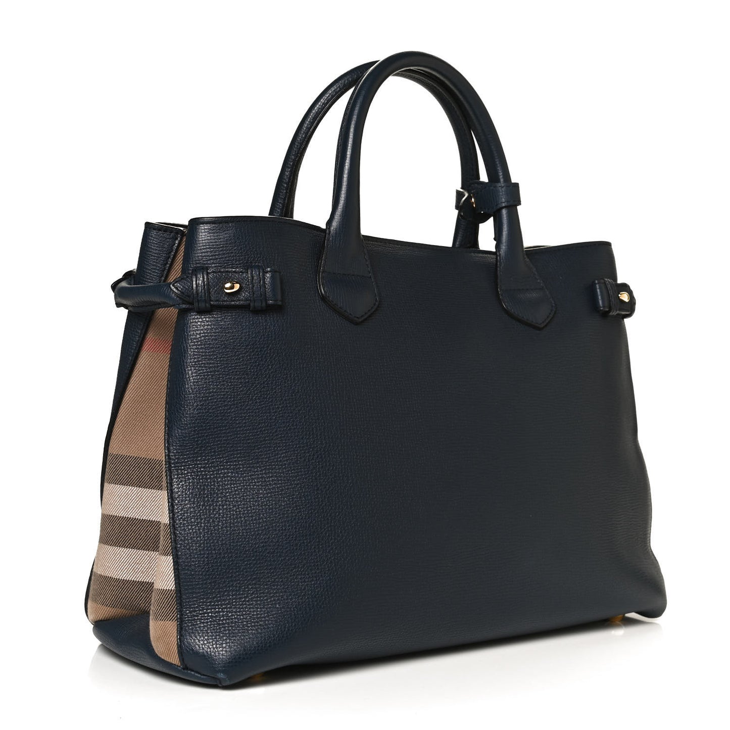 Grainy Calfskin House Check Medium Banner Tote Ink Blue