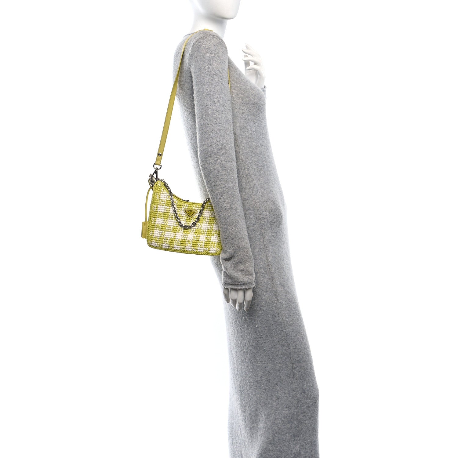 Prada Yarn Raffia Effect Crochet Embroidered Mini Re-Edition Shoulder Bag Cedro 2 of 11