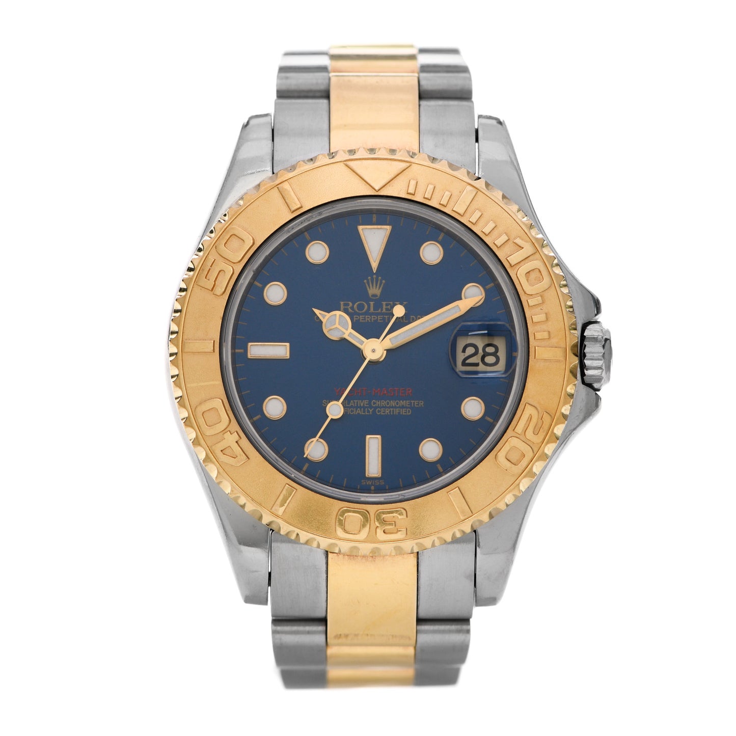 Stainless Steel 18K Yellow Gold 35mm Oyster Perpetual Date Yacht-Master Watch Blue 168623