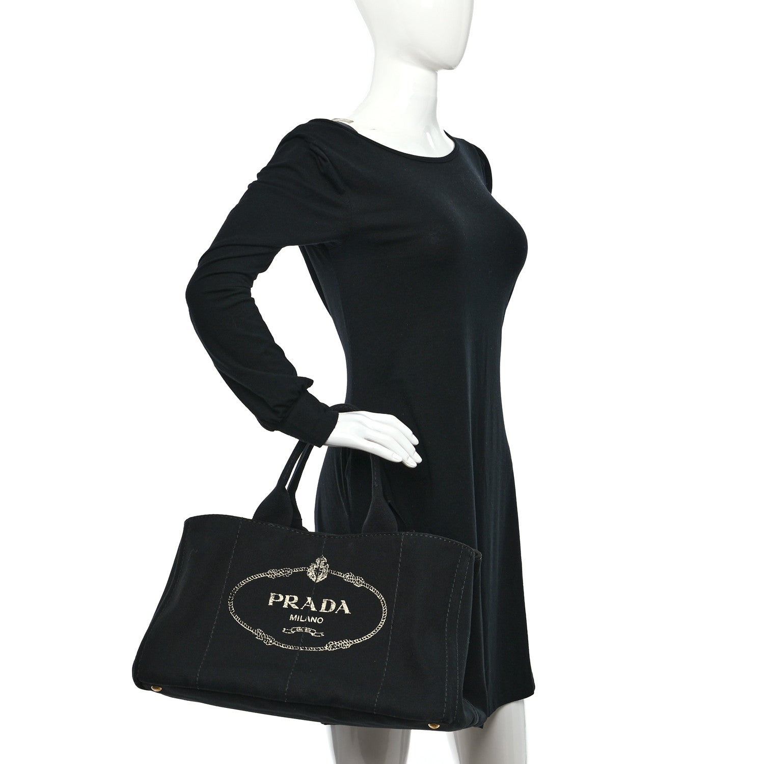 Prada Canvas Large Canapa Logo Tote Black 2 of 10