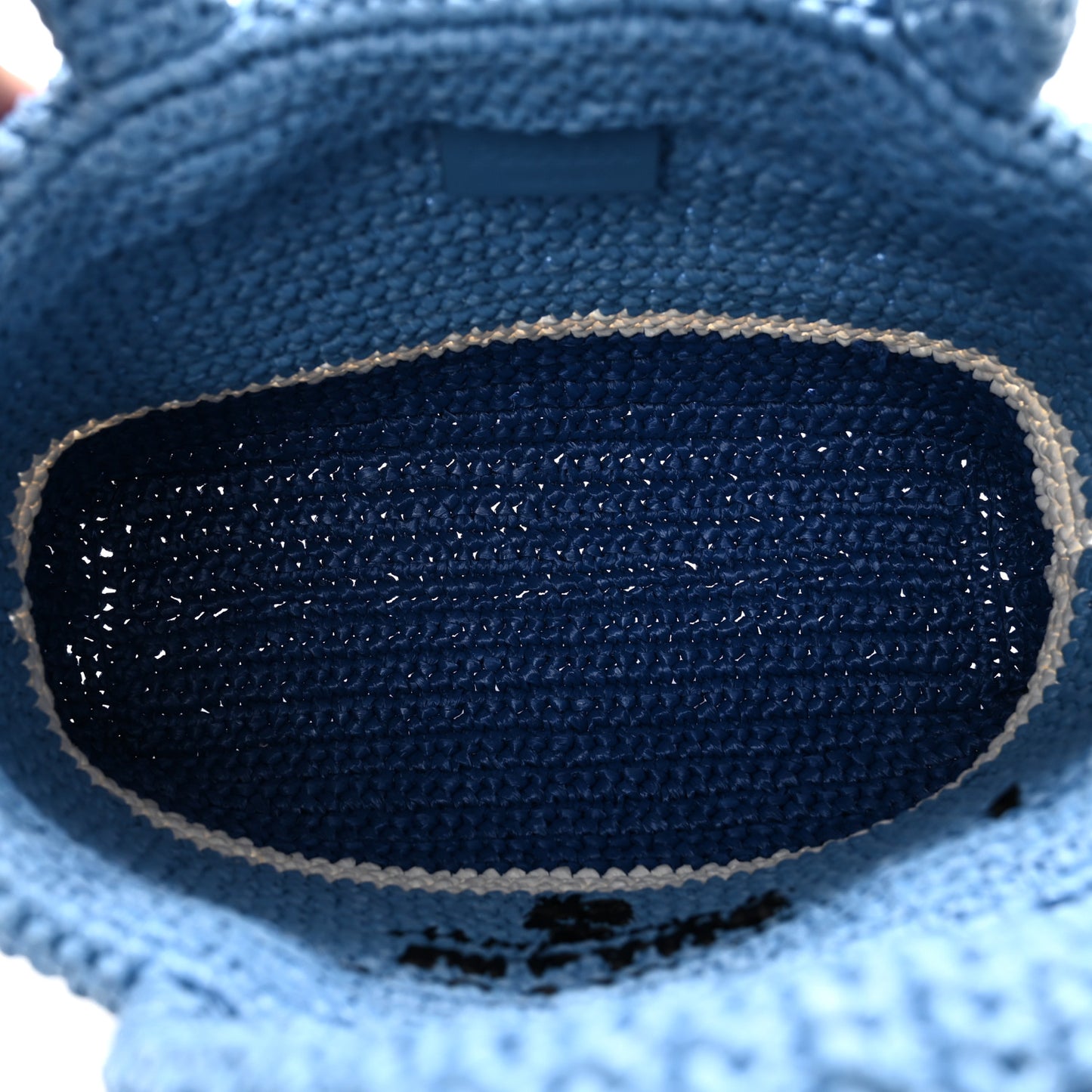 Yarn Raffia Effect Crochet Small Logo Tote Celeste Blue