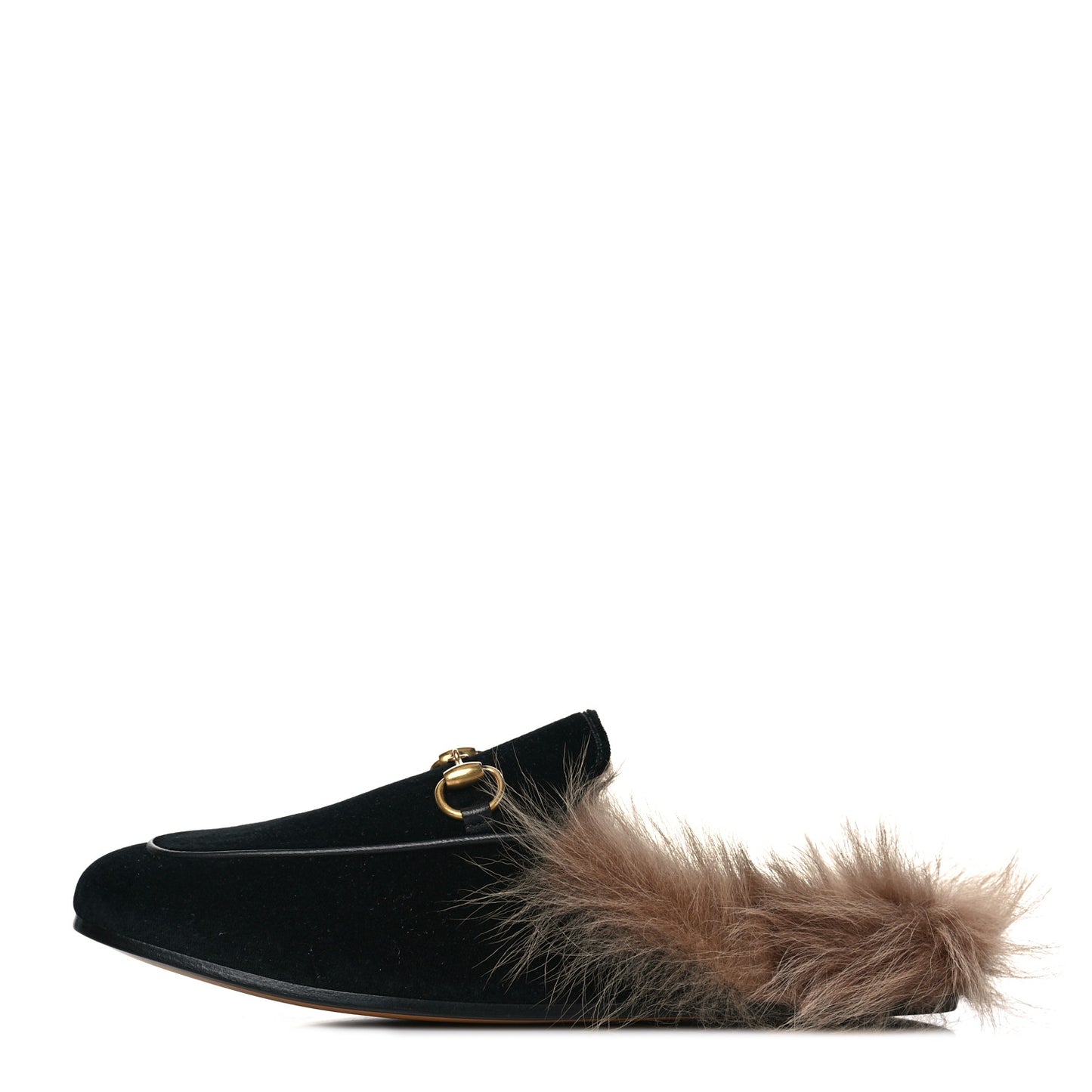 Velvet Fur Womens Princetown Slippers 35.5 Black