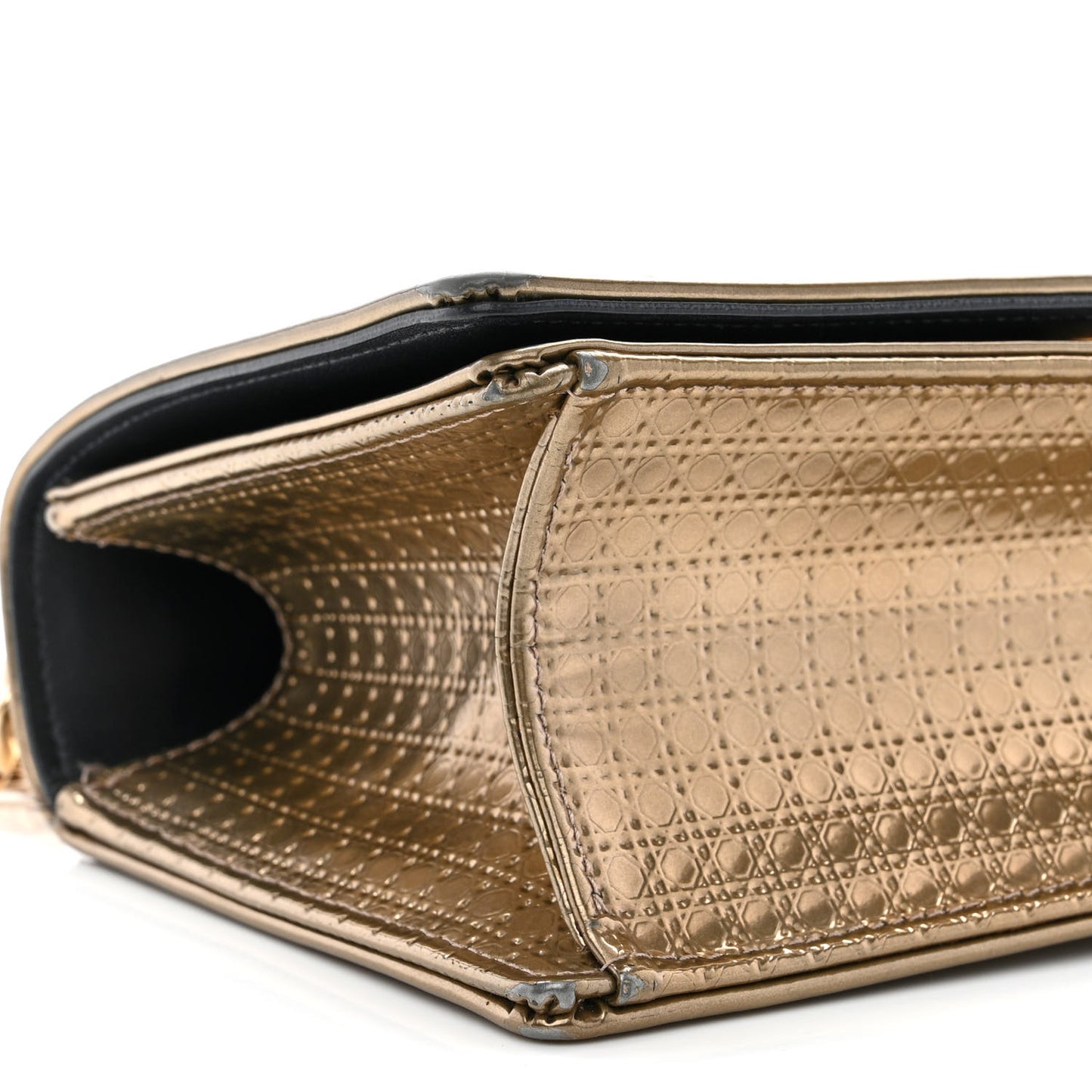 Metallic Patent Micro-Cannage Medium Diorama Flap Bag Gold
