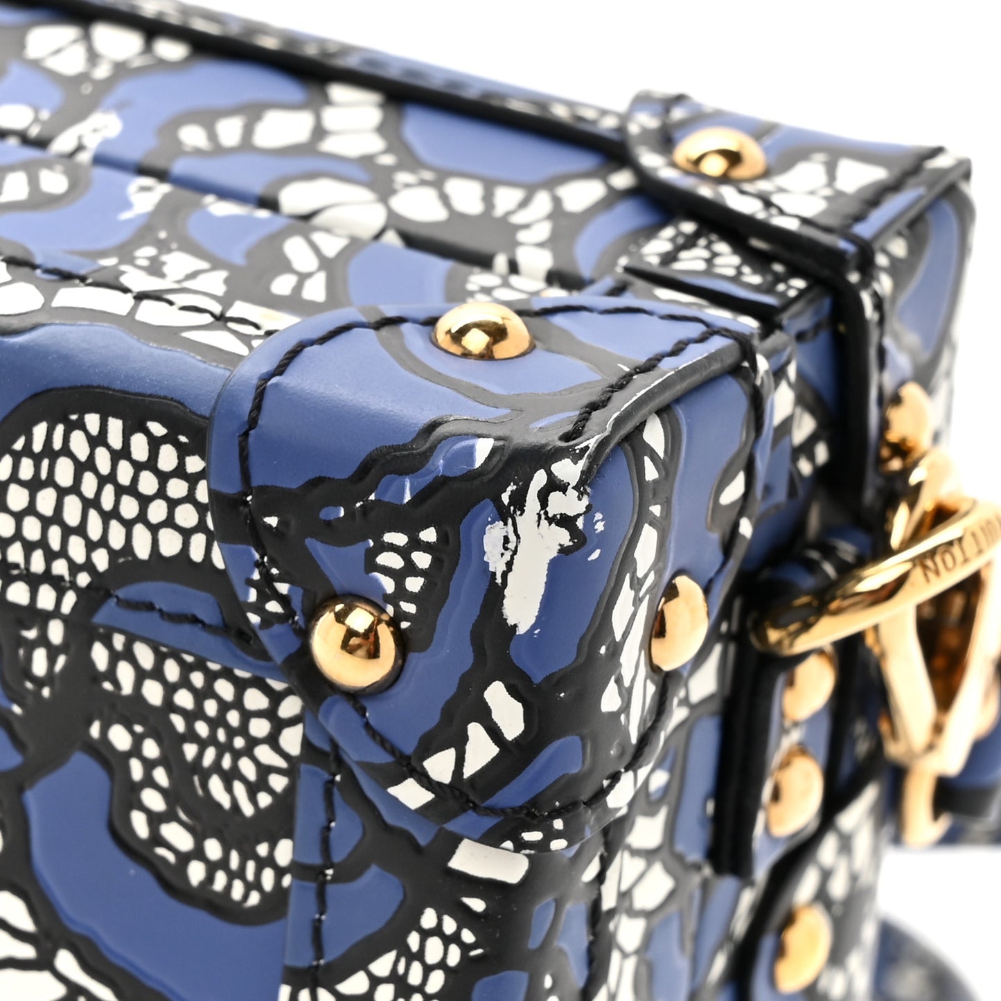 Calfskin Lace Flower Inlay Petite Malle Navy Black