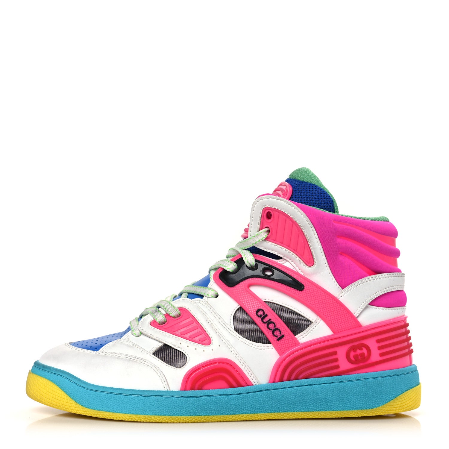 Gucci Demetra Womens Basket High Top Sneakers 38.5 Great White Bright Splash Loess 1 of 7