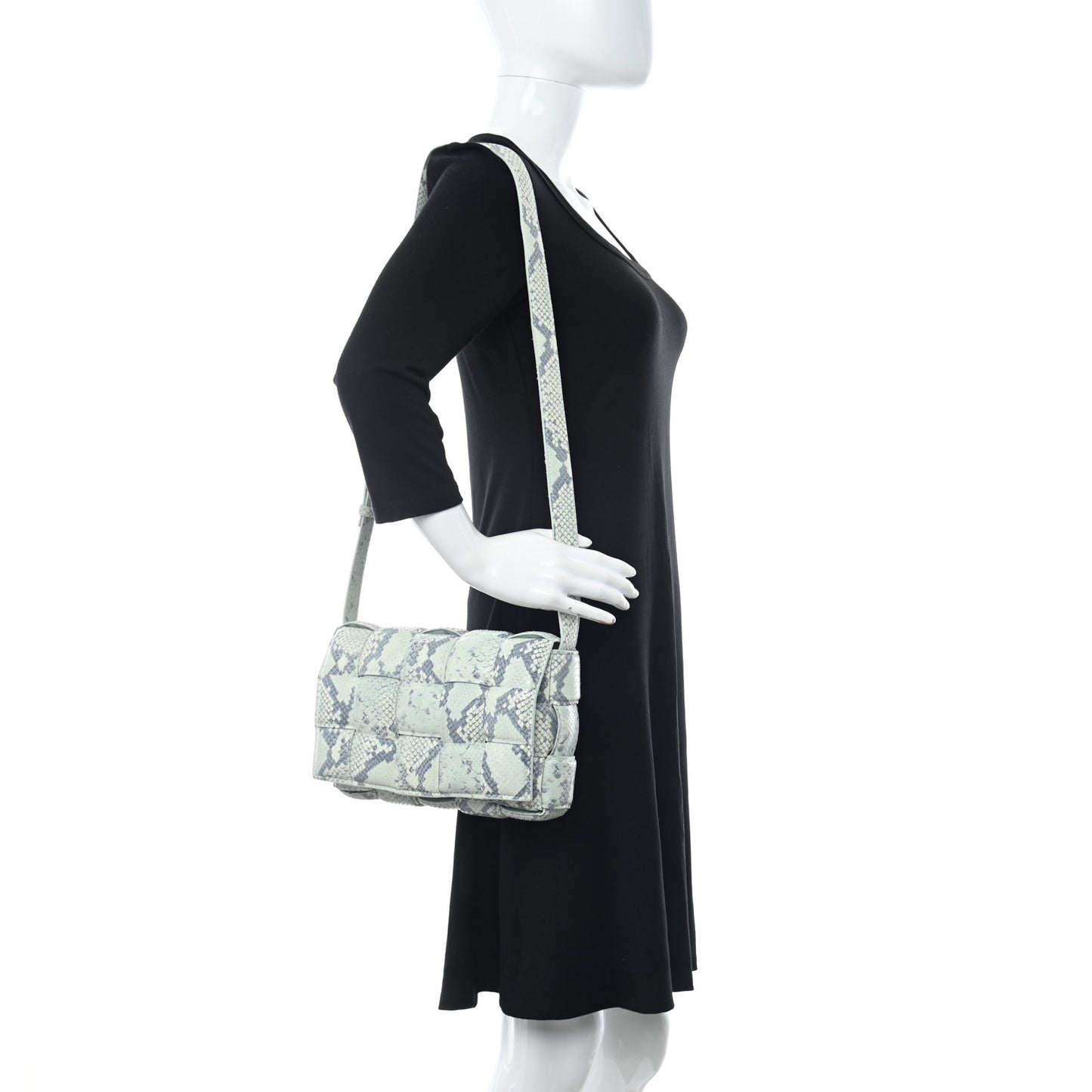 Goatskin Python Embossed Padded Cassette Crossbody Bag Dew Black Silver