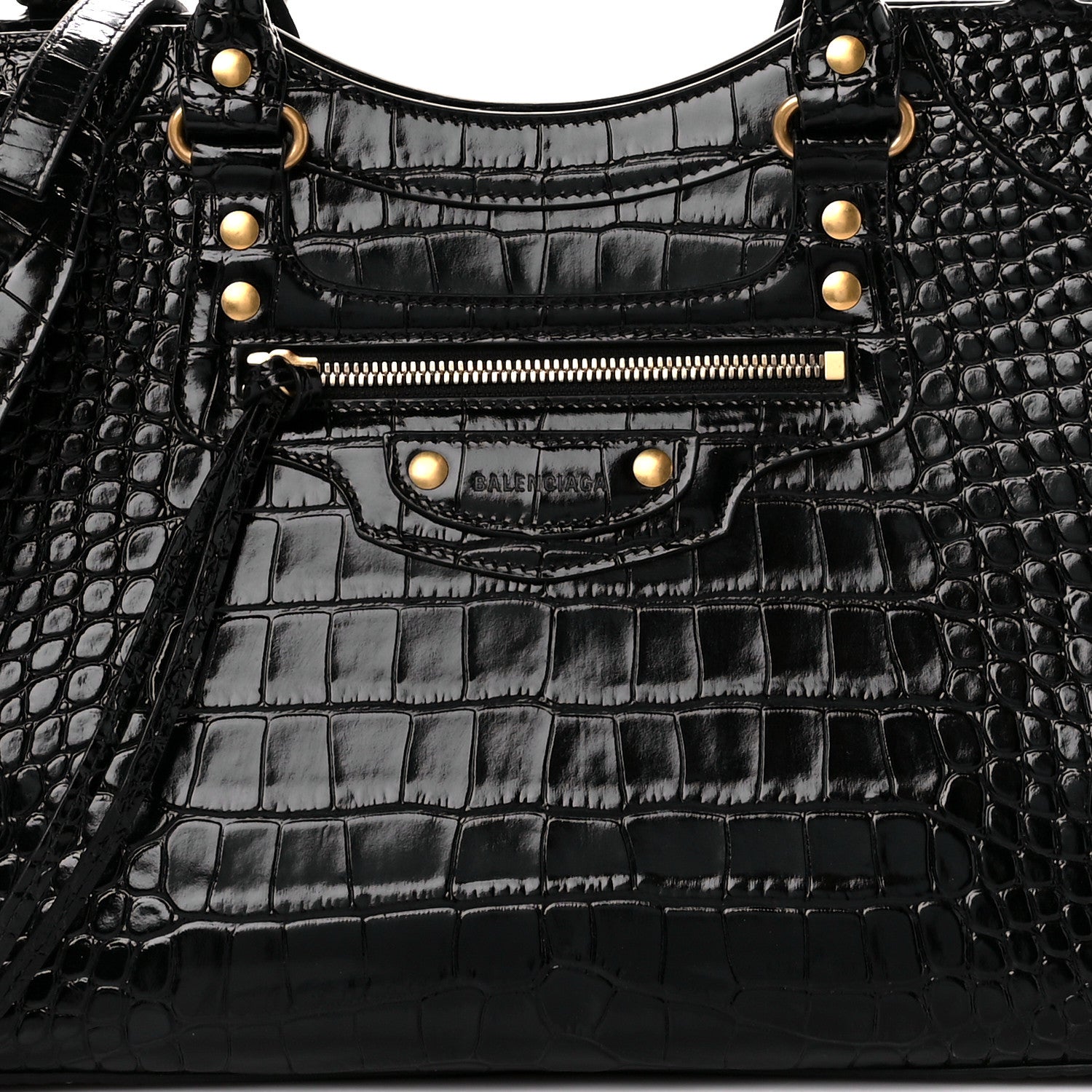 Balenciaga Shiny Supple Calfskin Crocodile Embossed Brass Hardware Neo Classic City Black 8 of 10