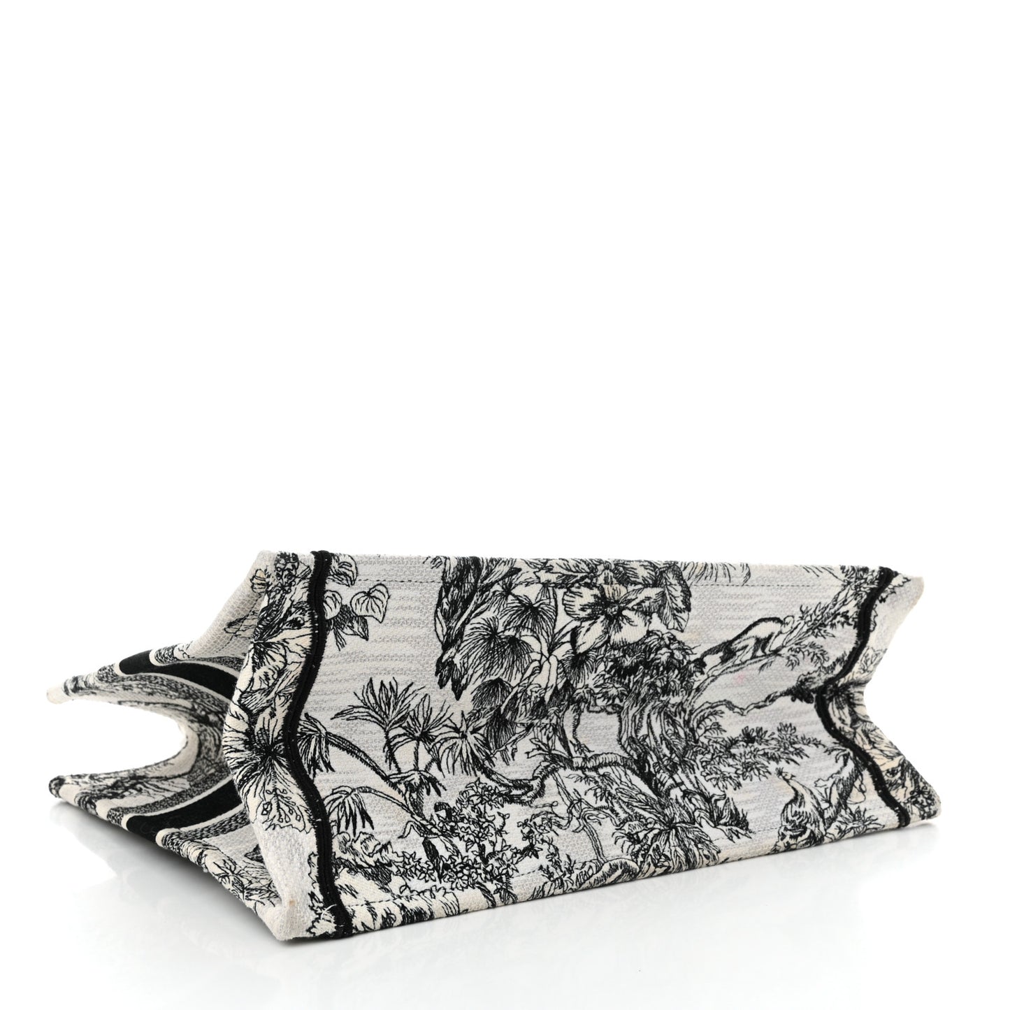 Canvas Embroidered Medium Toile de Jouy Voyage Book Tote White Black