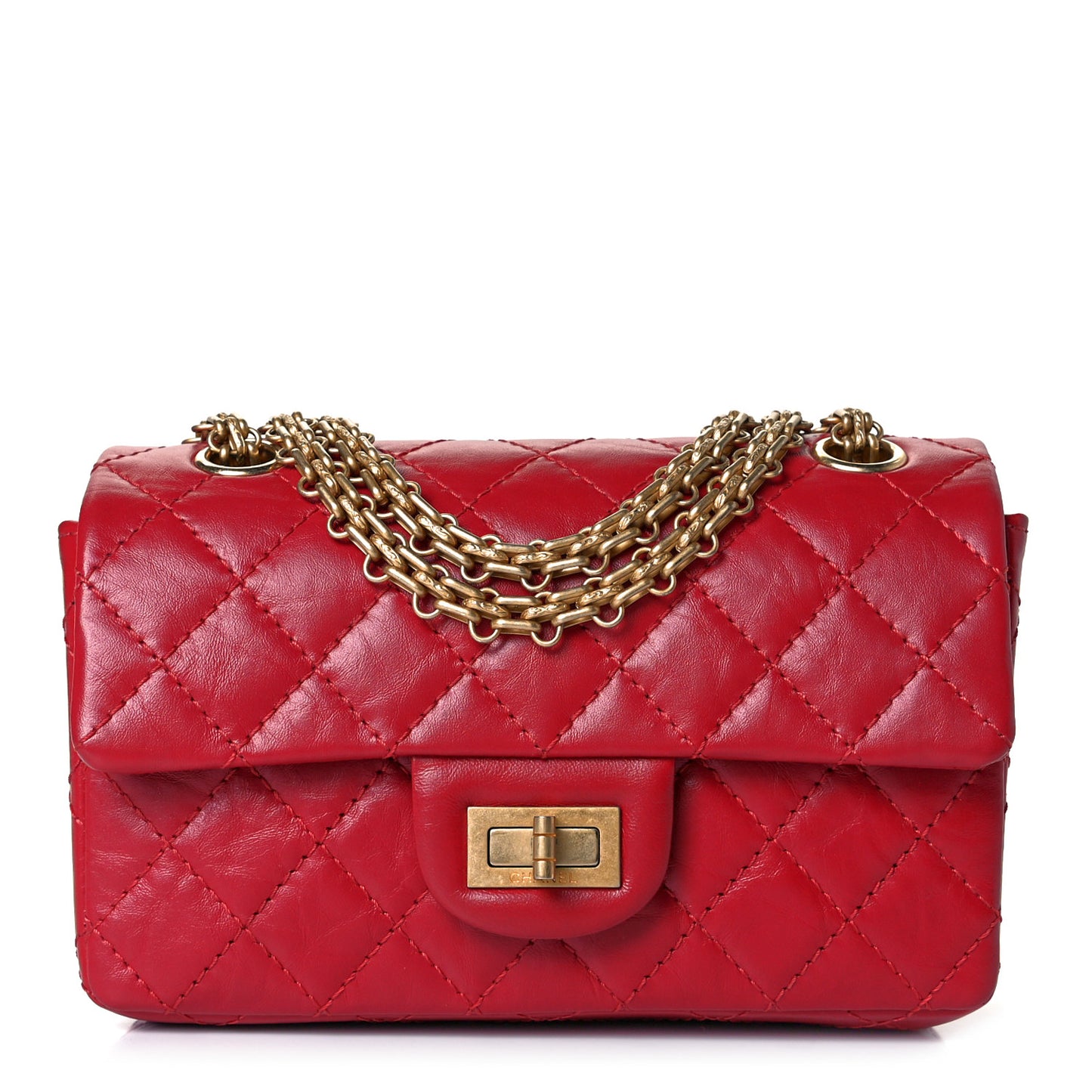 Aged Calfskin Quilted 2.55 Reissue Mini Flap Red