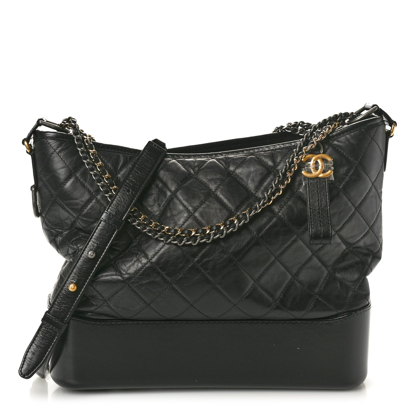 Aged Calfskin Quilted Large Gabrielle Hobo Black