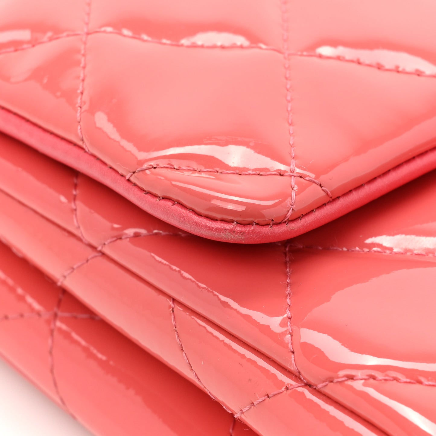 Patent Quilted Clutch with Chain Flap Fuchsia