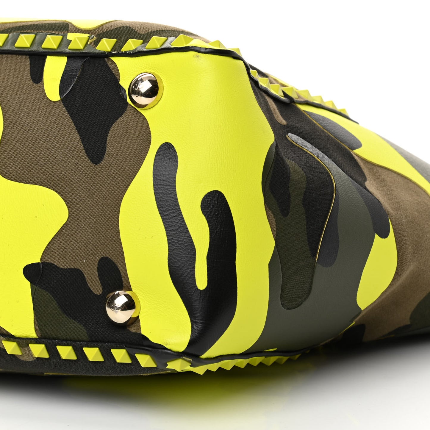 Nappa Canvas Camouflage Medium Rockstud Tote Green Fluo Yellow