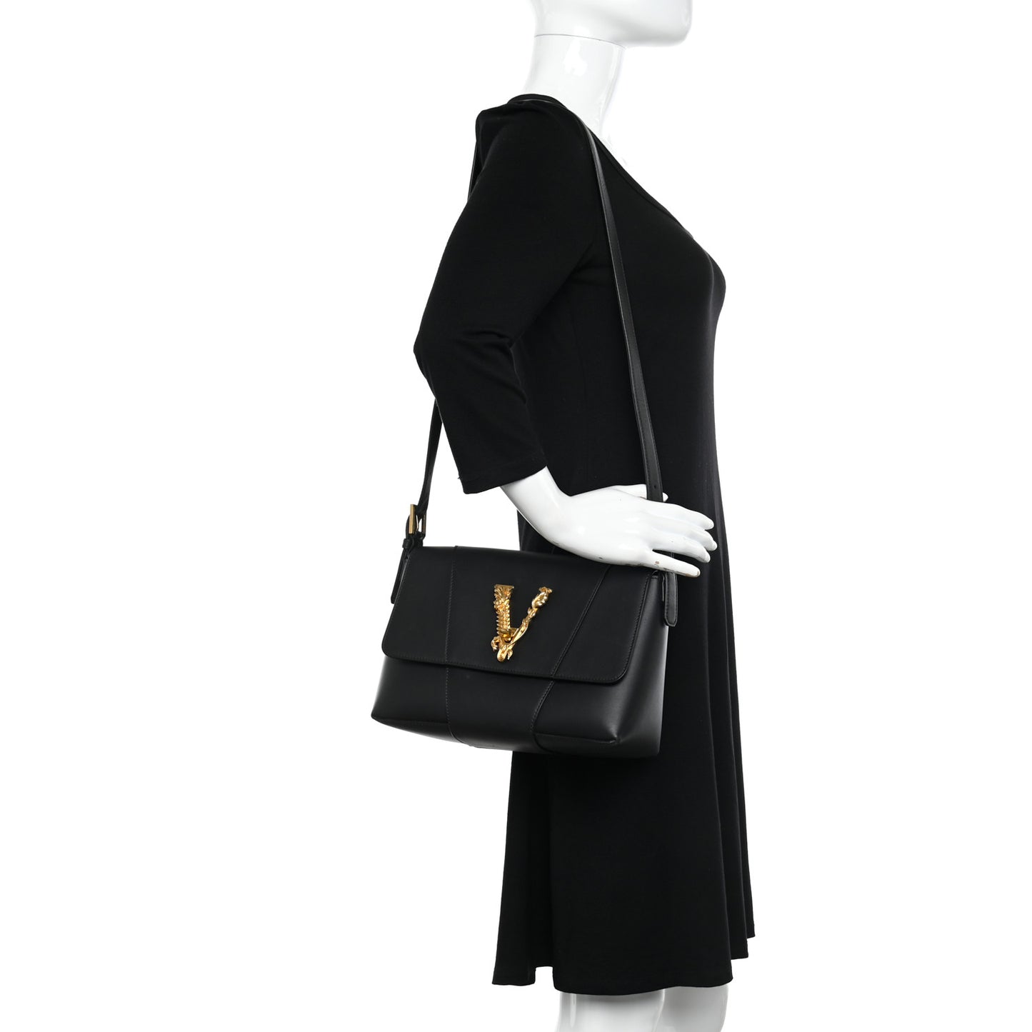 Vitello Barocco Virtus Shoulder Bag Black