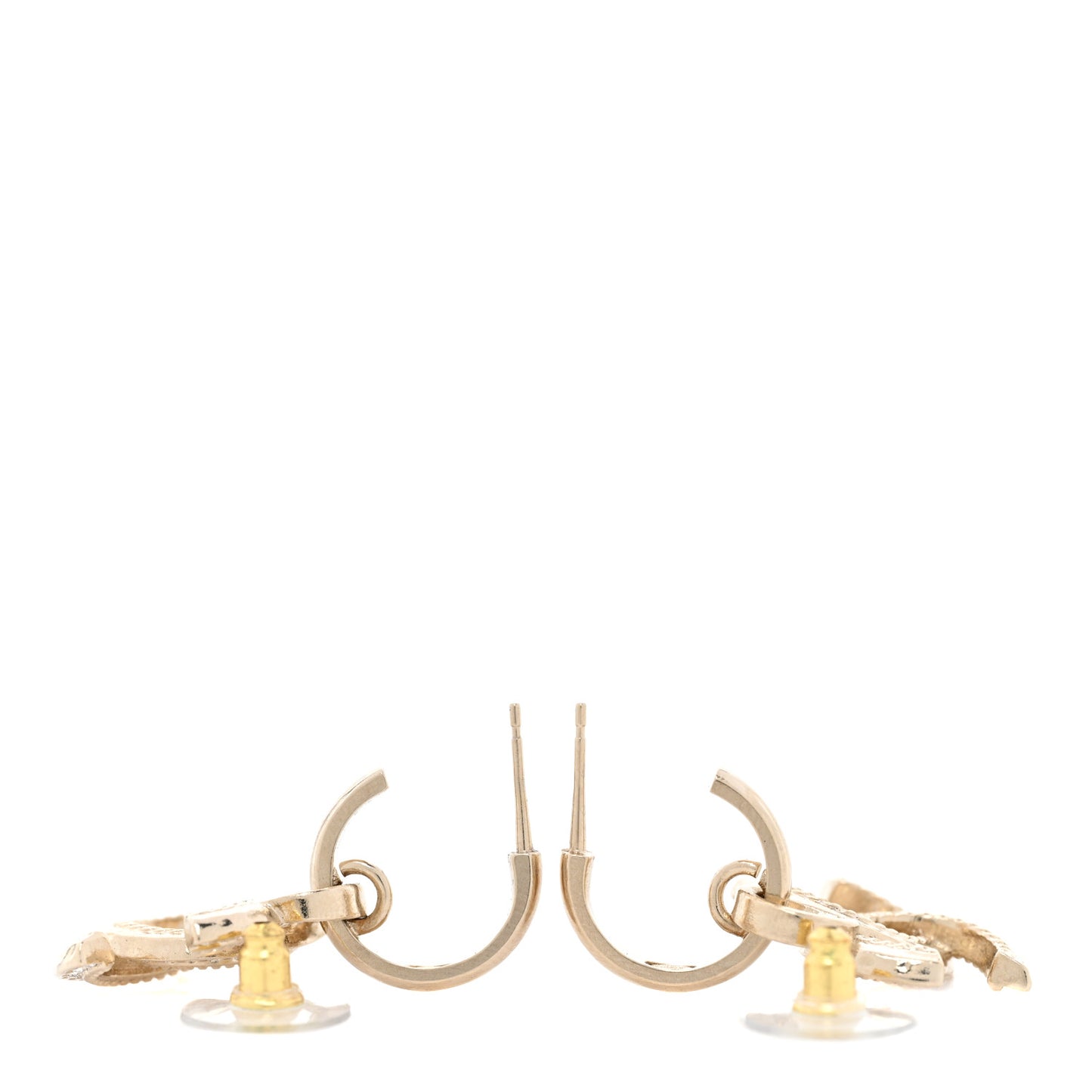 Metal Crystal Studded CC Hoop Drop Earrings Gold