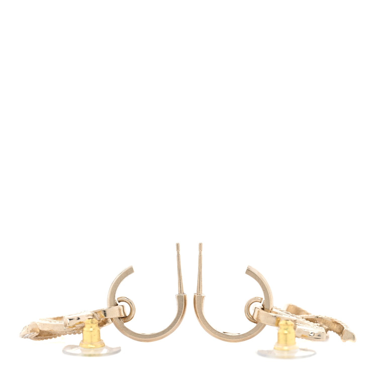 Chanel Metal Crystal Studded CC Hoop Drop Earrings Gold 3 of 4