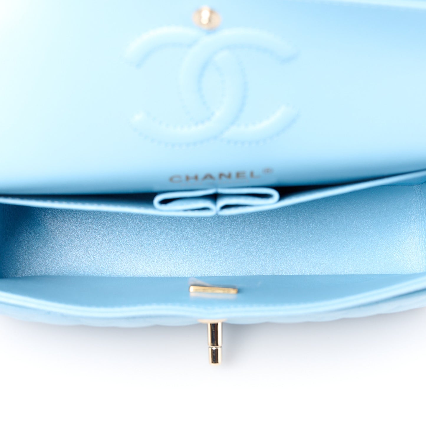Caviar Quilted Small Double Flap Light Blue