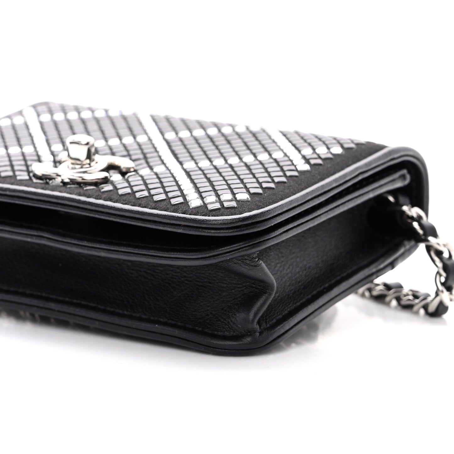 Lambskin Crystal Quilted Mini Chain Belt Bag Black