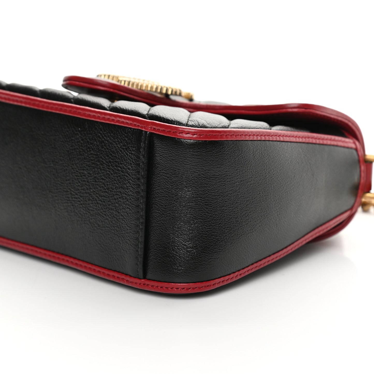 Vintage Effect Calfskin Matelasse Diagonal Mini Torchon GG Marmont Top Handle Shoulder Bag Black Romantic Cherry