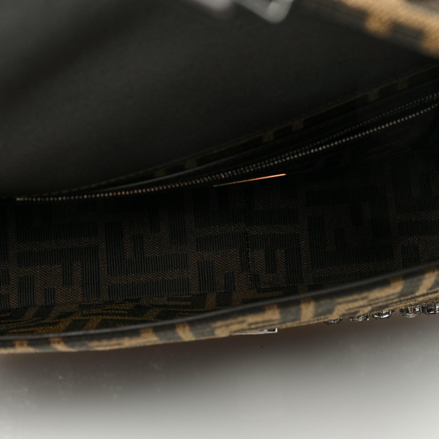 Fendi Fabric Jacquard FF 1974 Crystal Embellished Baguette Tobacco Moro Multicolor 5 of 9