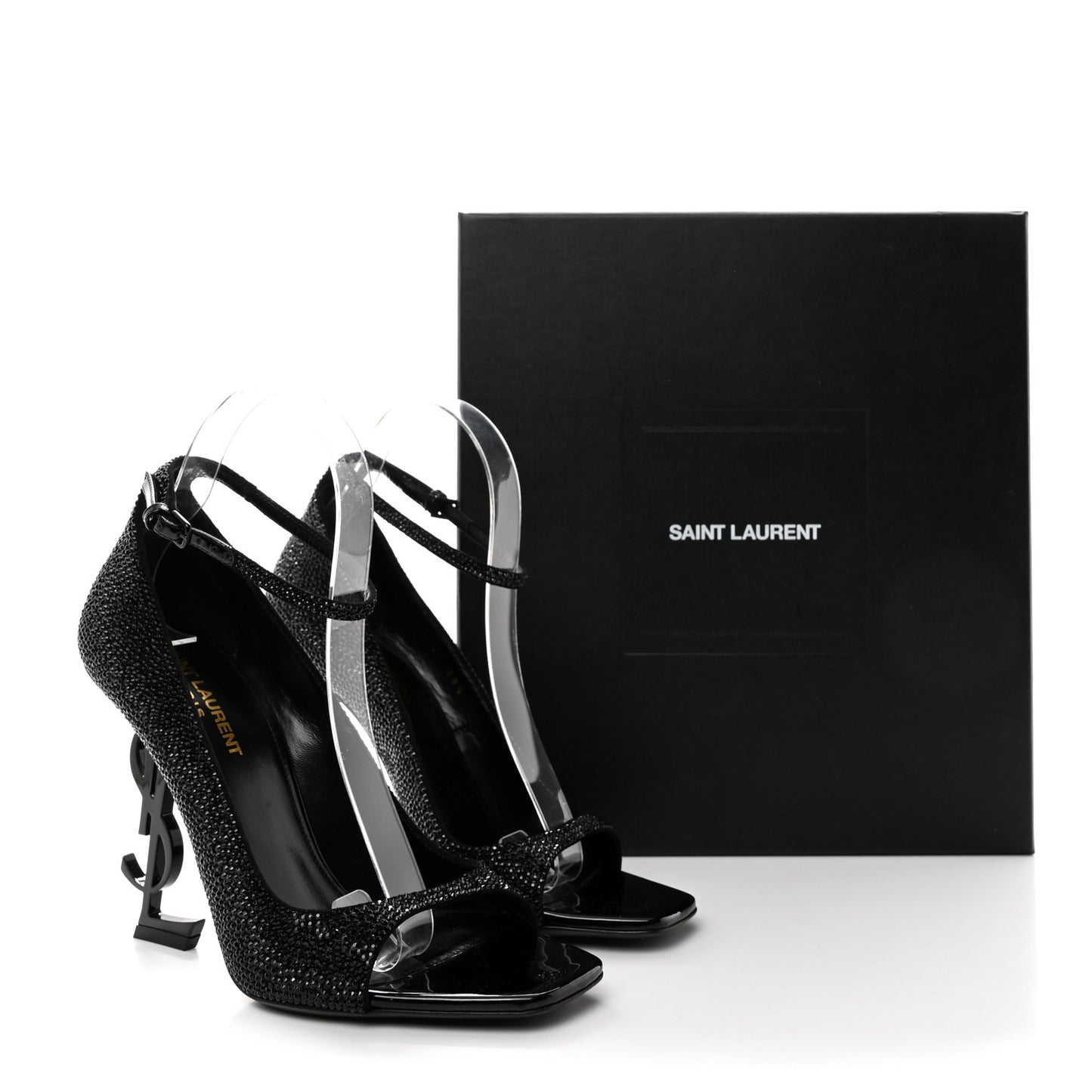 Crystal Embellished Opyum Ankle Strap Sandals 38.5 Black