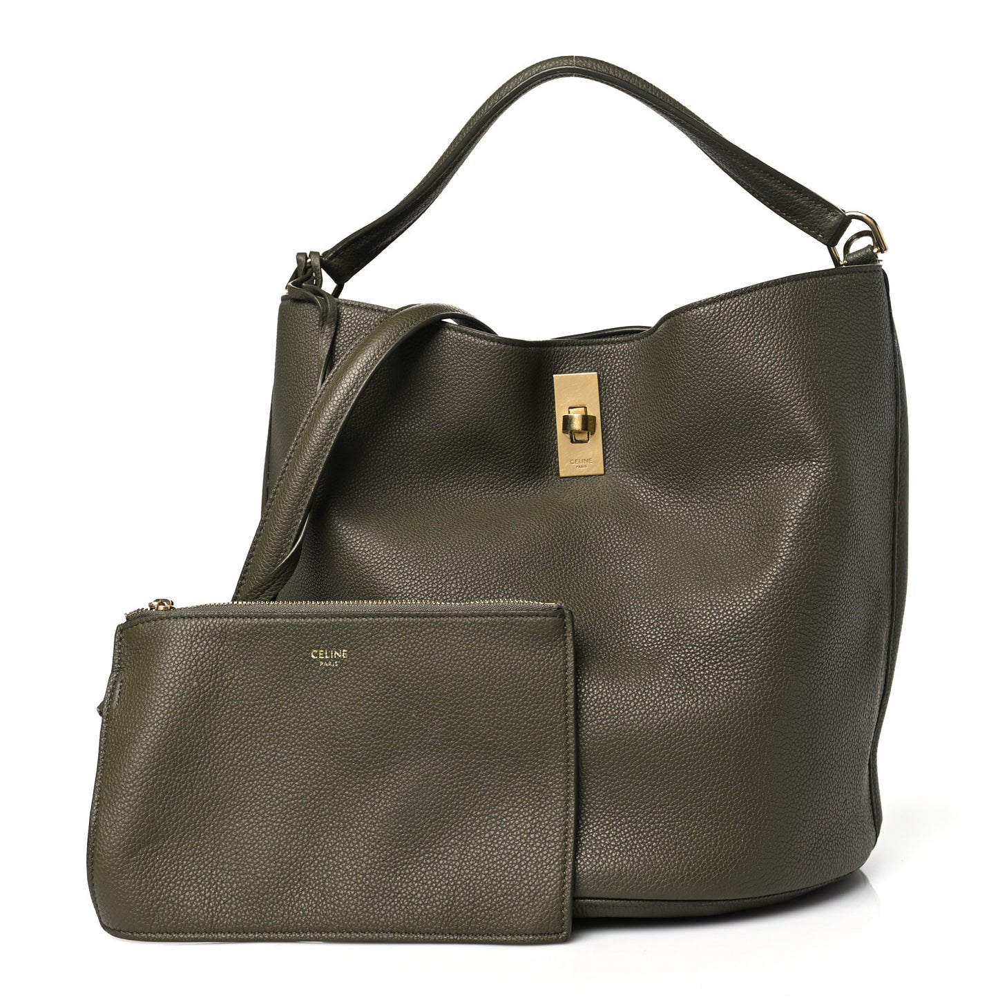 Supple Grained Calfskin Bucket 16 Bag Dark Olive