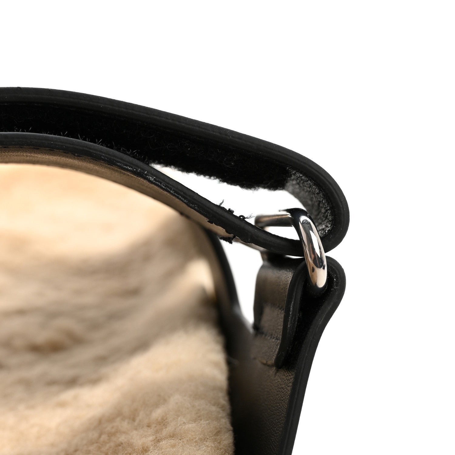 Hermes Calfskin Woolskin Mens Chypre Sandals 45 Black Ecru 10 of 11