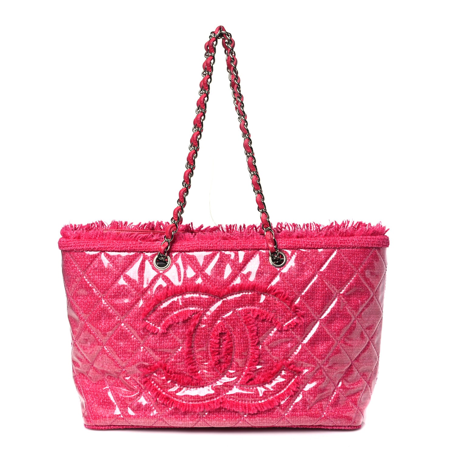 Chanel Vinyl Quilted Funny Tweed Tote Fuchsia 1 of 12