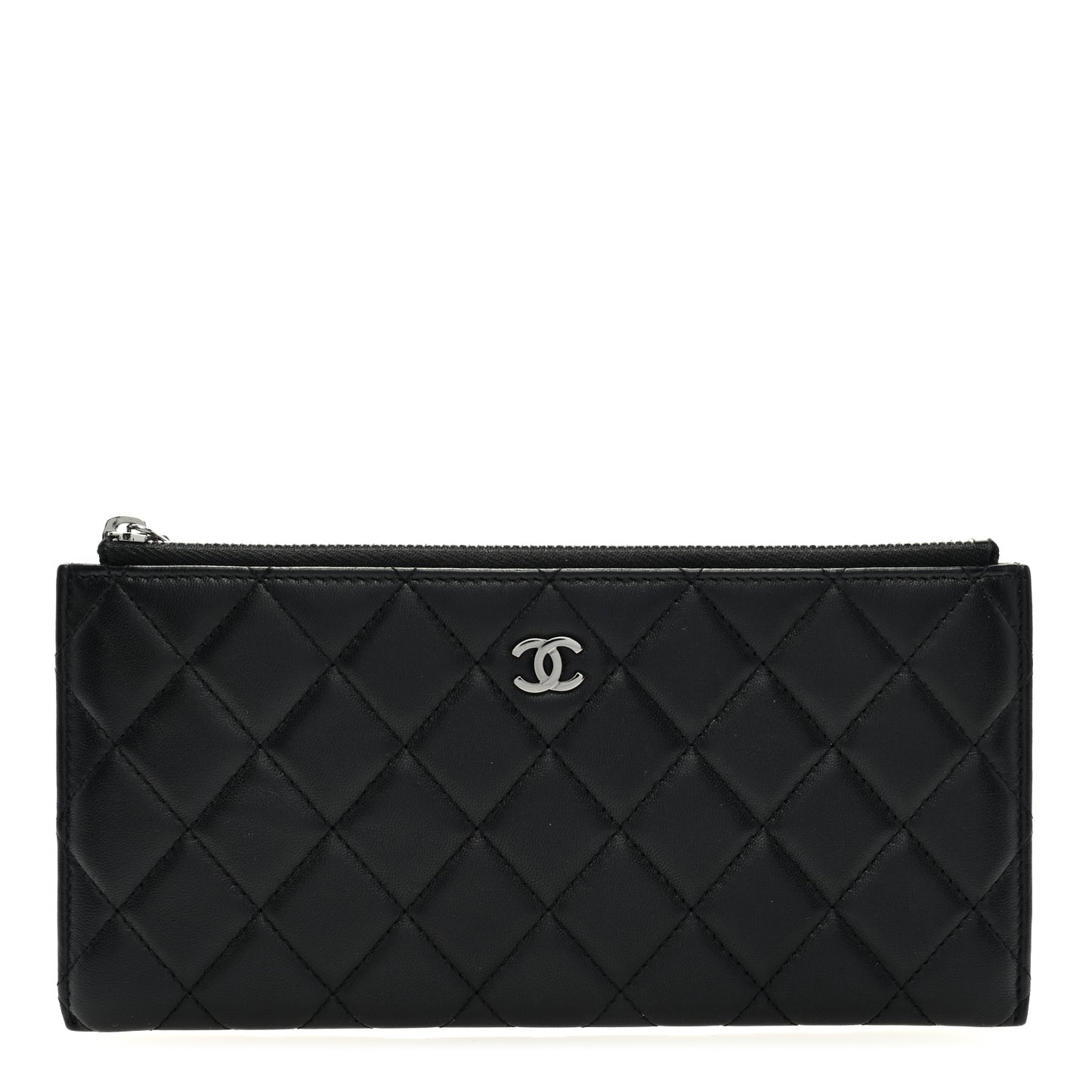 Lambskin Quilted Zip Pouch Black