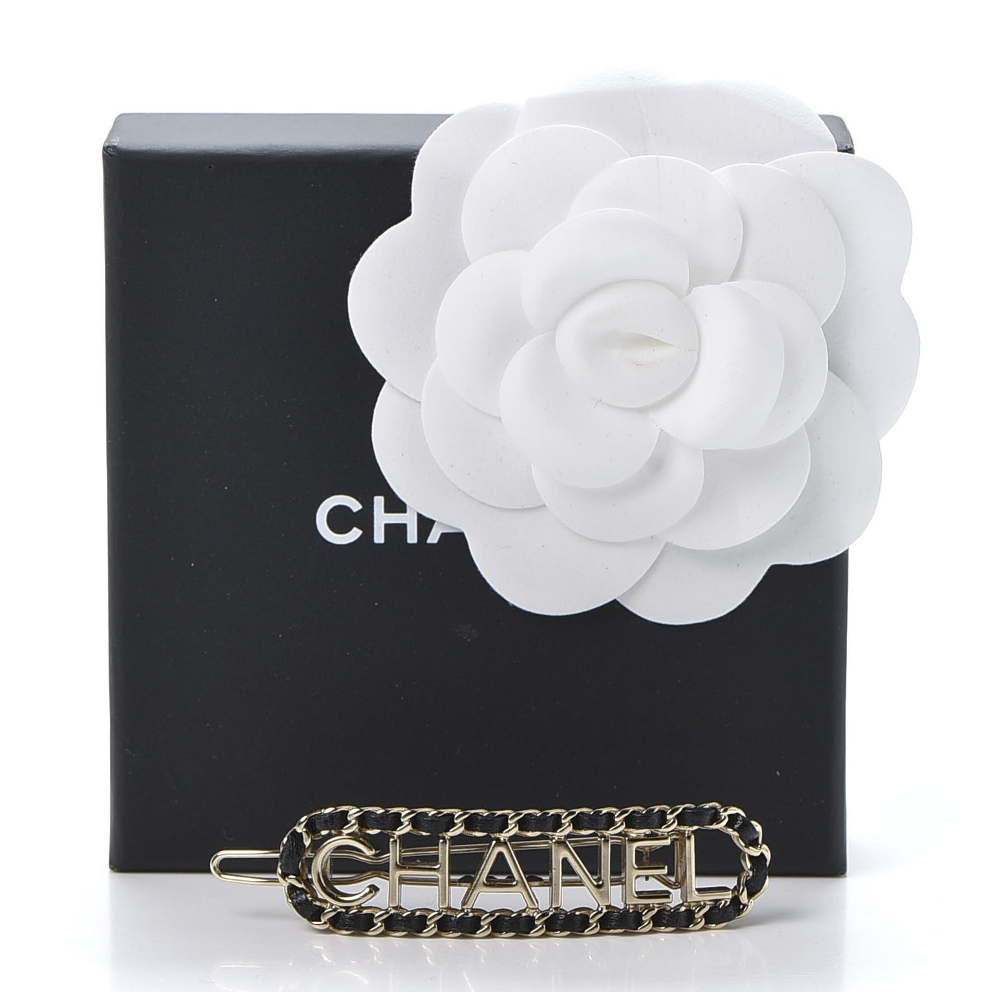 Metal Lambskin Vintage Allure Logo Hair Clip Black Gold