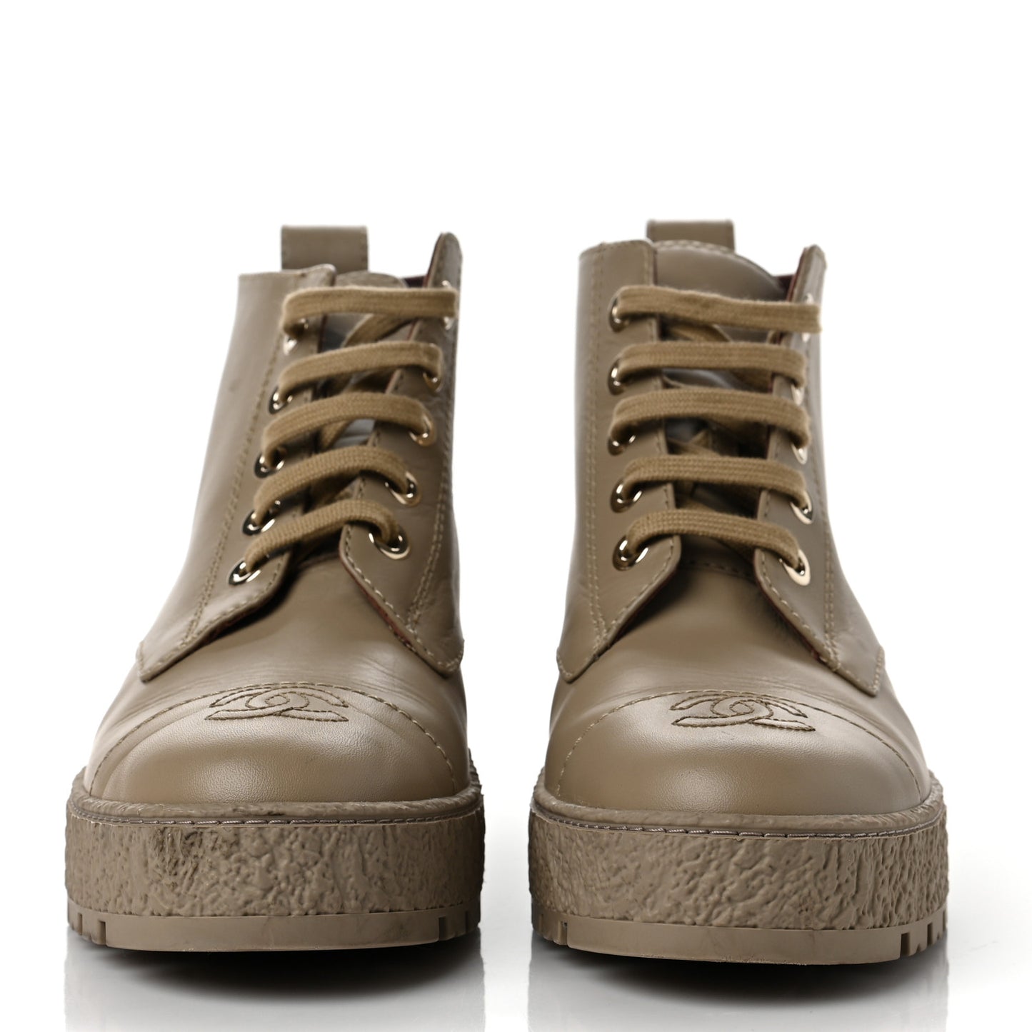 Calfskin CC Turnlock Lace Up Boots 39.5 Beige